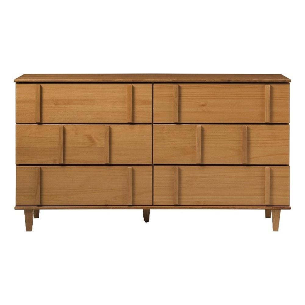 Caramel Pine 60" Mid-Century Modern 6-Drawer Dresser