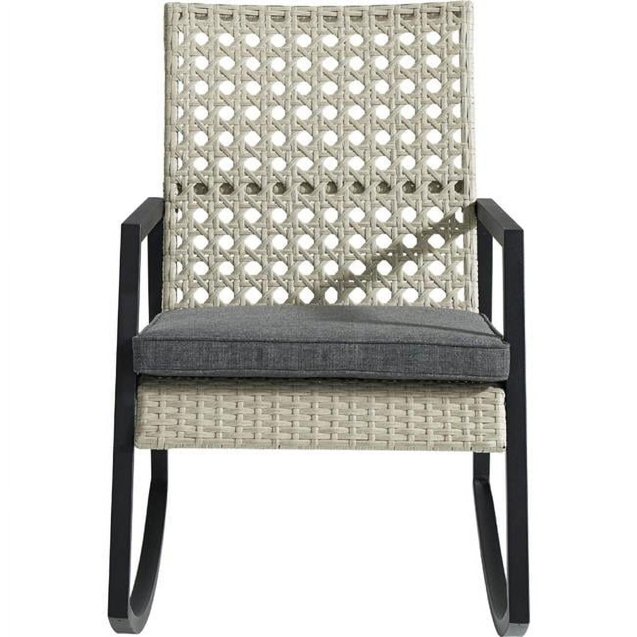 Contemporary Light Brown Rattan Patio Rocking Chair with Grey Cushion