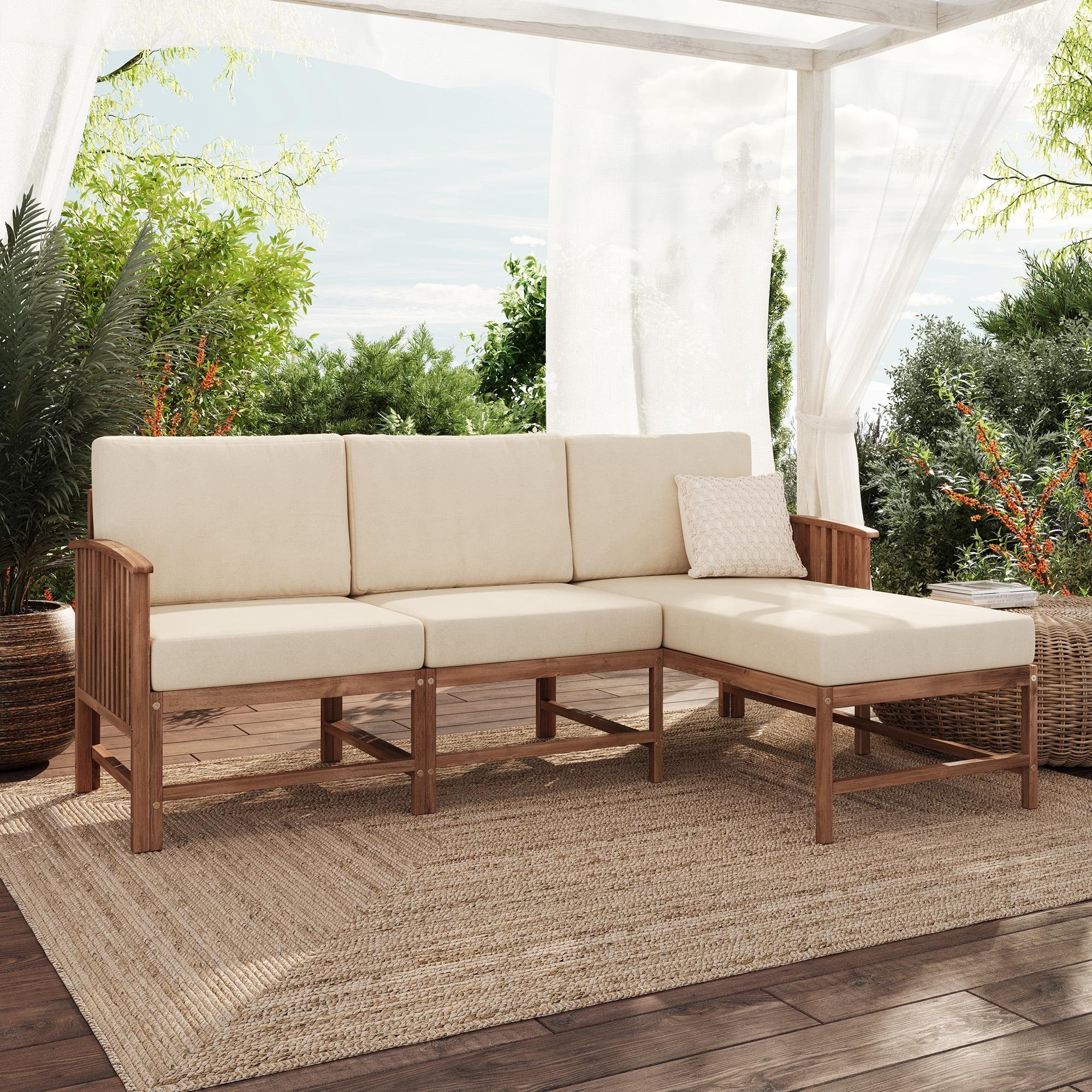 Modern Dark Brown Solid Wood 3-Piece Outdoor Sectional Set