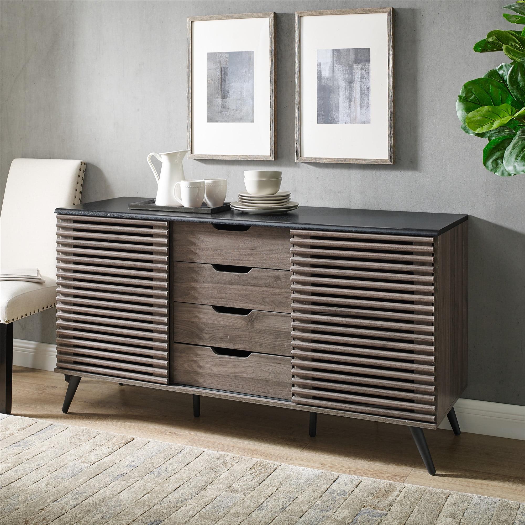 59" Havana Sliding Door 4-Drawer Sideboard in Ebony/Slate Gray