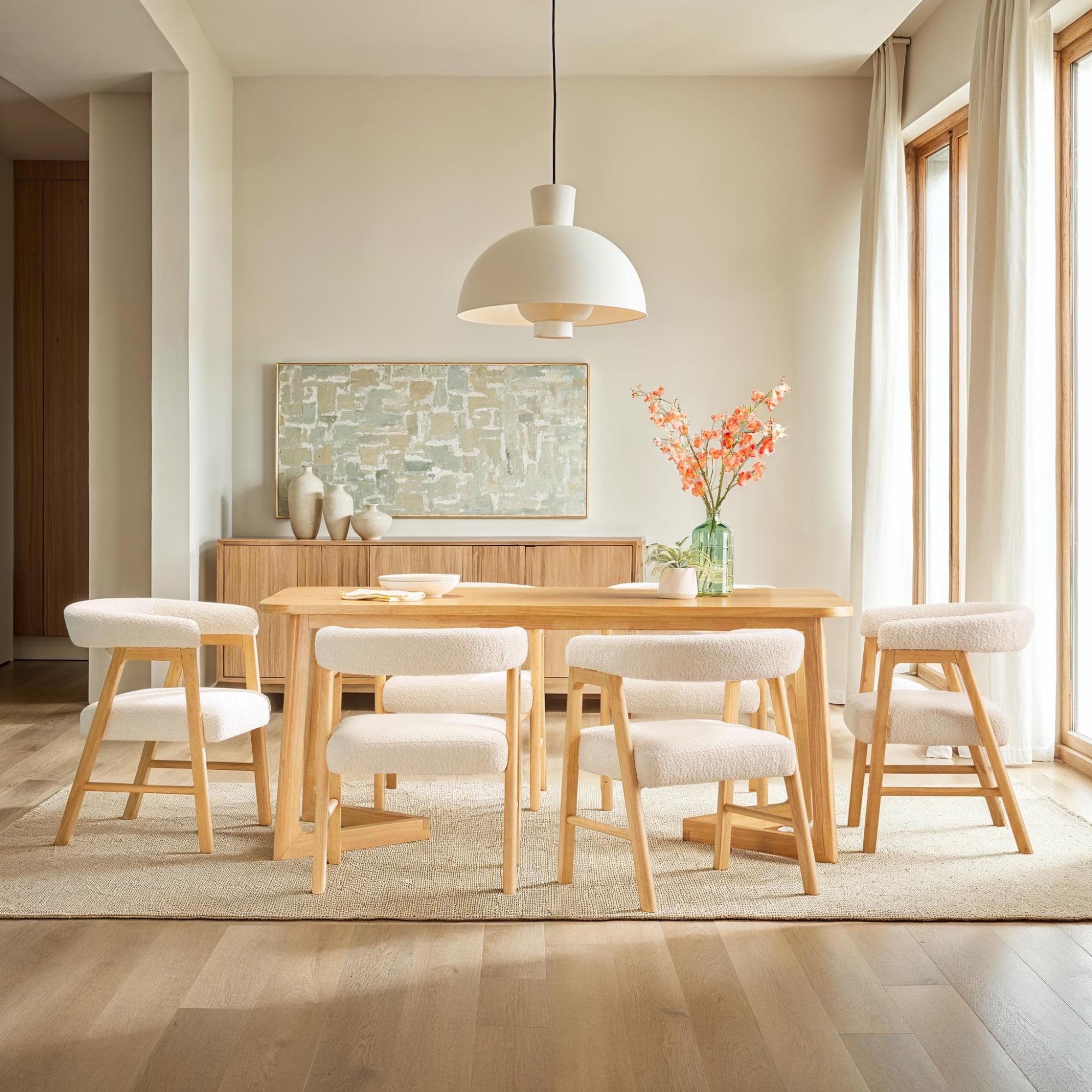 Modern Rectangle Solid Wood Veneer Dining Table for 6 with Geometric Leg Design