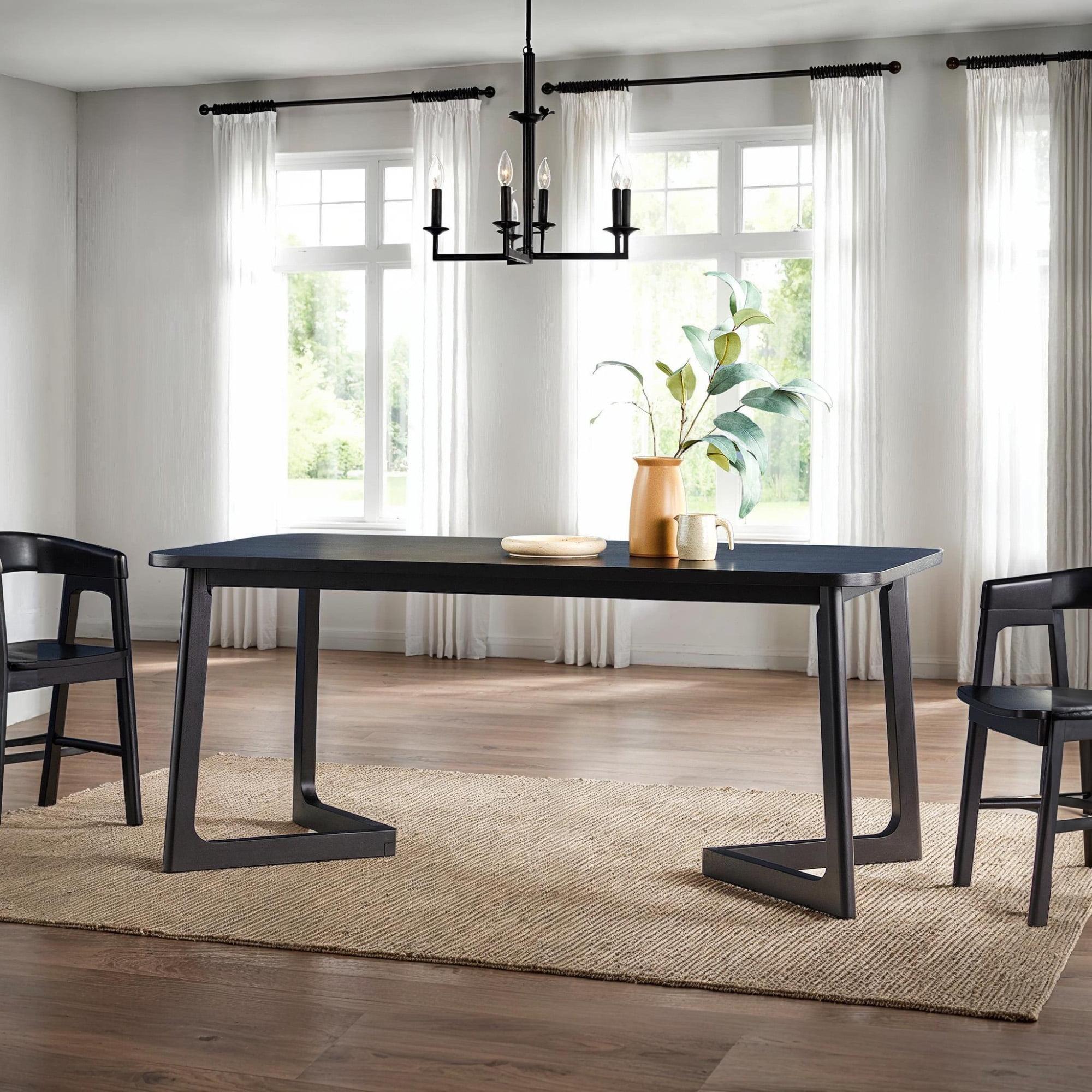 Modern Rectangle Solid Wood Veneer Dining Table for 6 with Geometric Leg Design