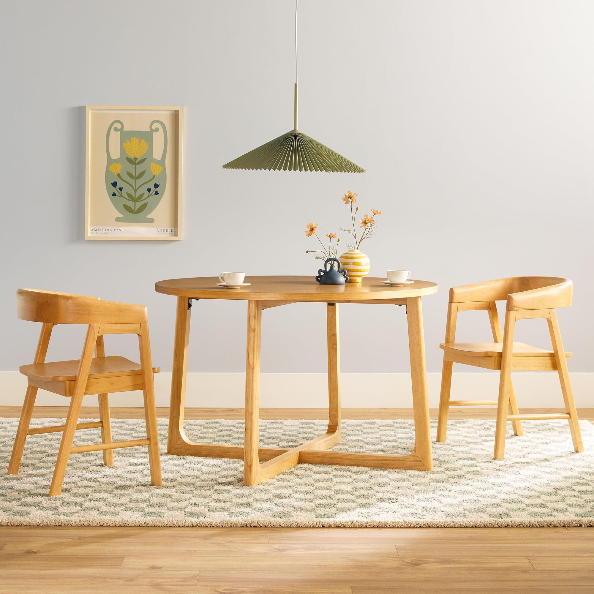 Natural Solid Wood Round Dining Table with Geometric Legs