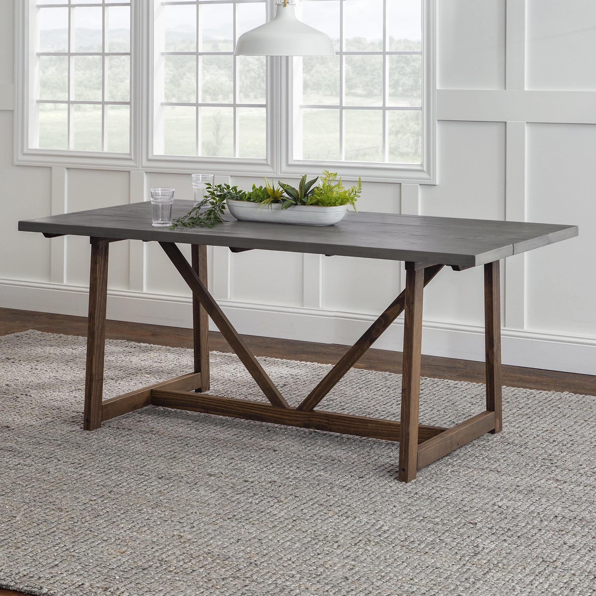 Walker Edison Modern Solid Wood Trestle Dining Table, Grey/Brown