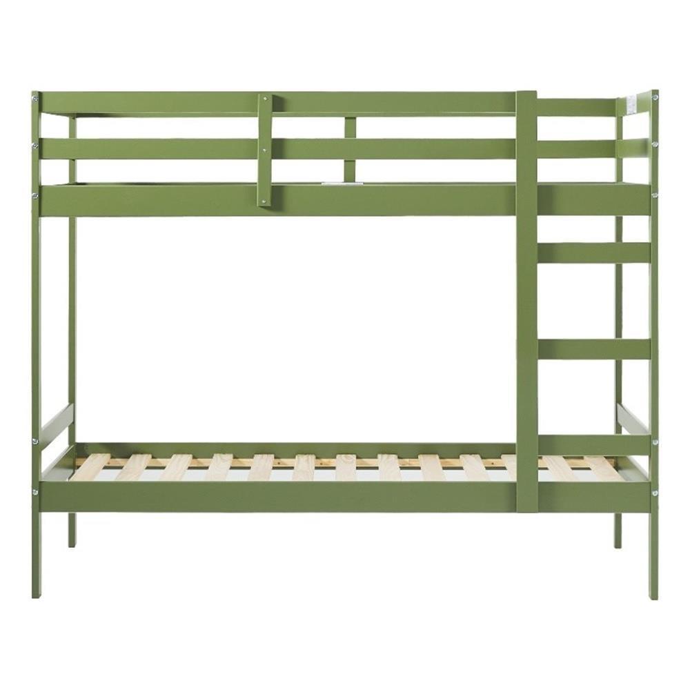 Walker Edison Modern Solid Wood Twin over Twin Bunkbed, Olive Green