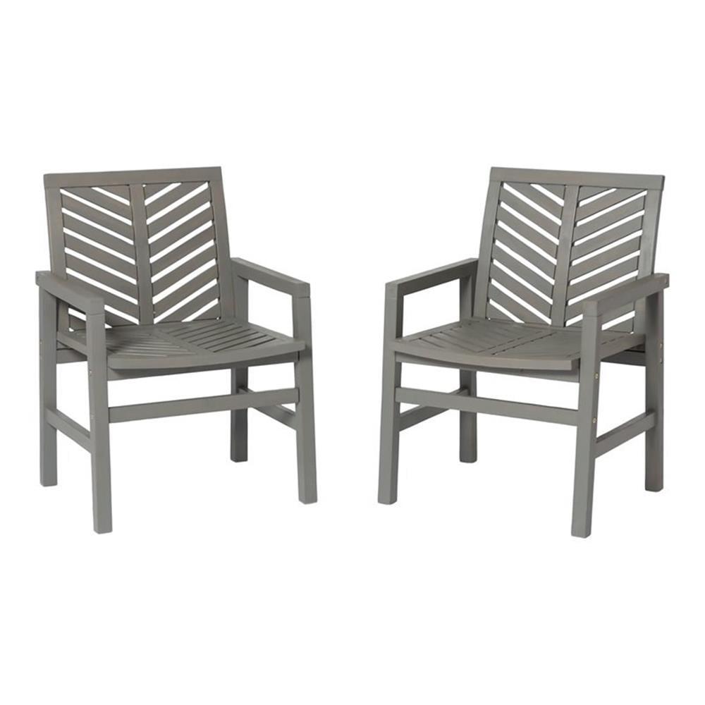 Walker Edison Outdoor Wood Chevron Patio Chair in Gray Wash (Set of 2)