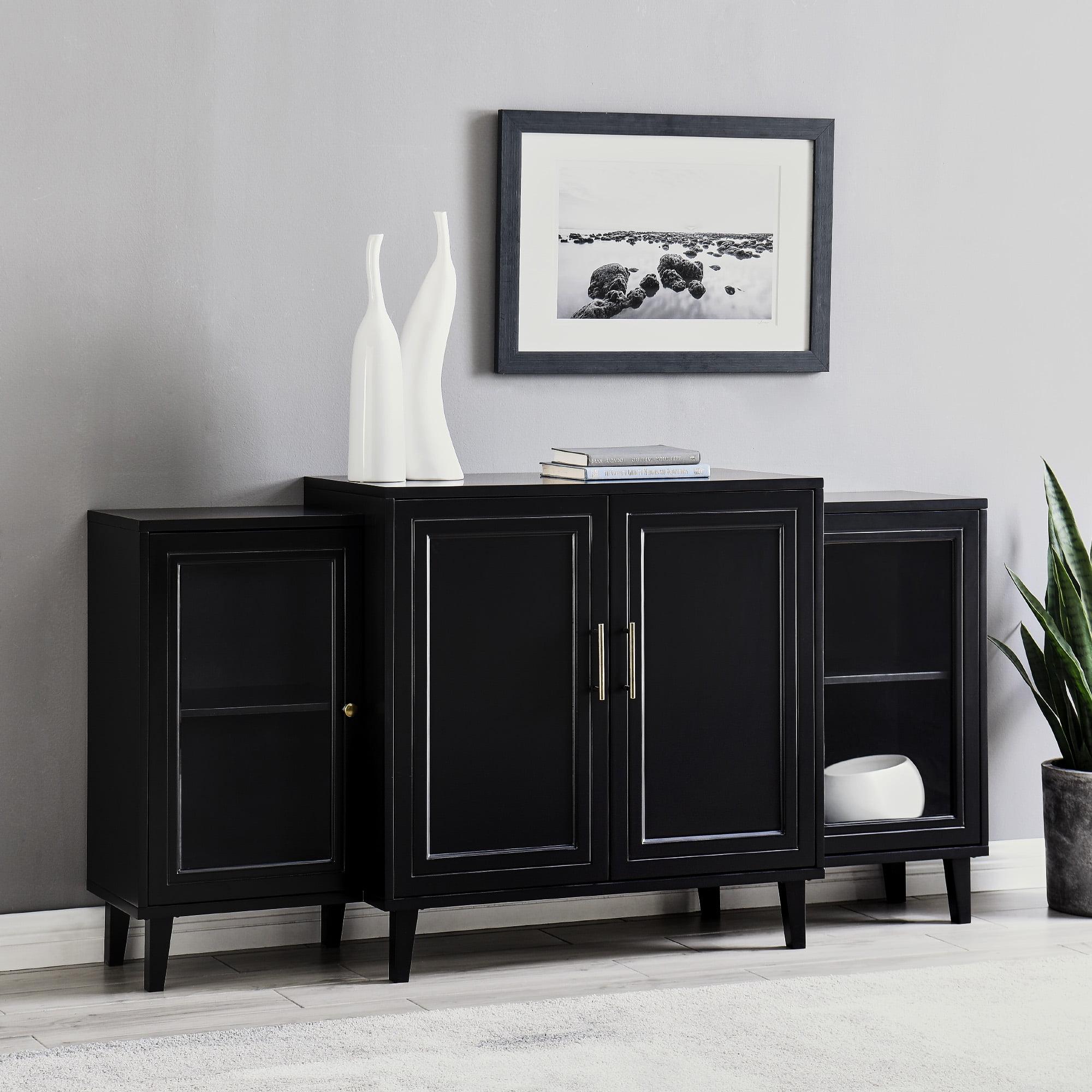 Black Wood Grain Four-Door Tiered Sideboard