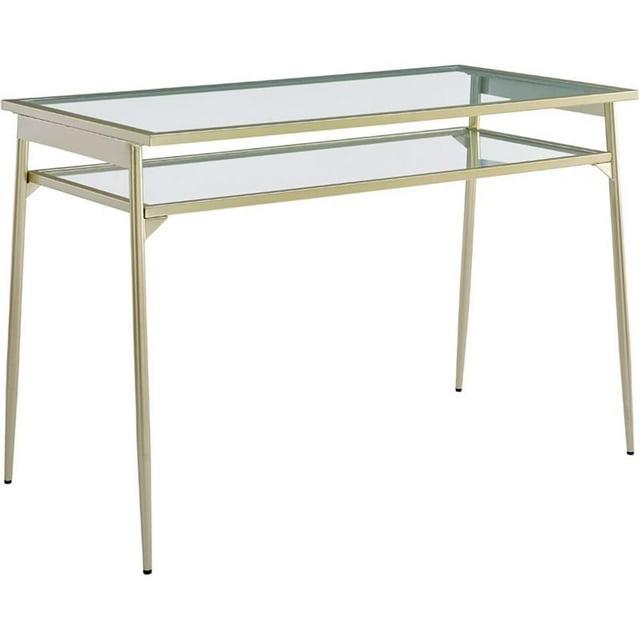 Walker Edison Olivia Contemporary 2 Tier Glass Top Metal Desk, 48 Inch, Gold