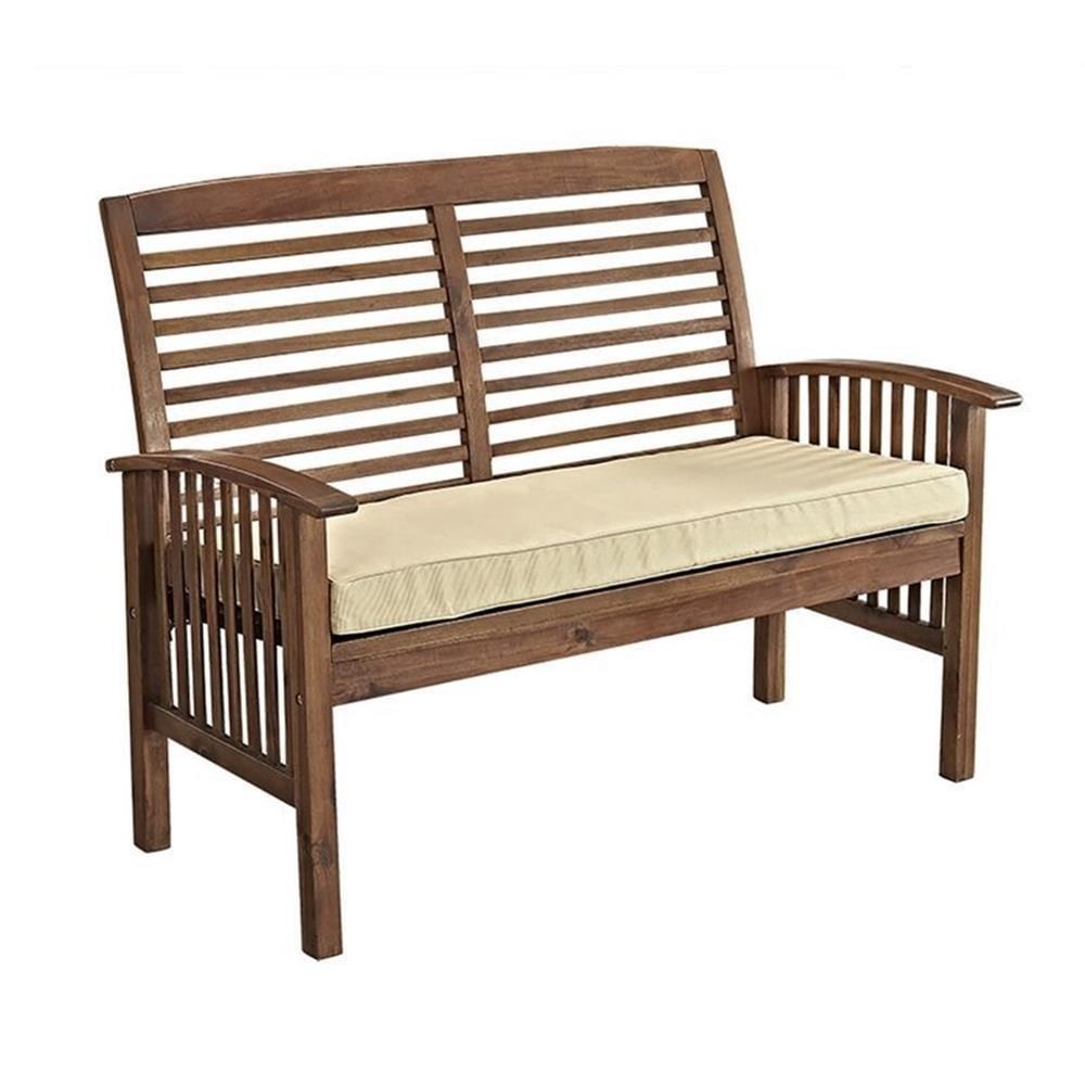 Walker Edison Rendezvous Modern Solid Acacia Wood Patio Loveseat with Cushions, 47 Inch, Dark Brown