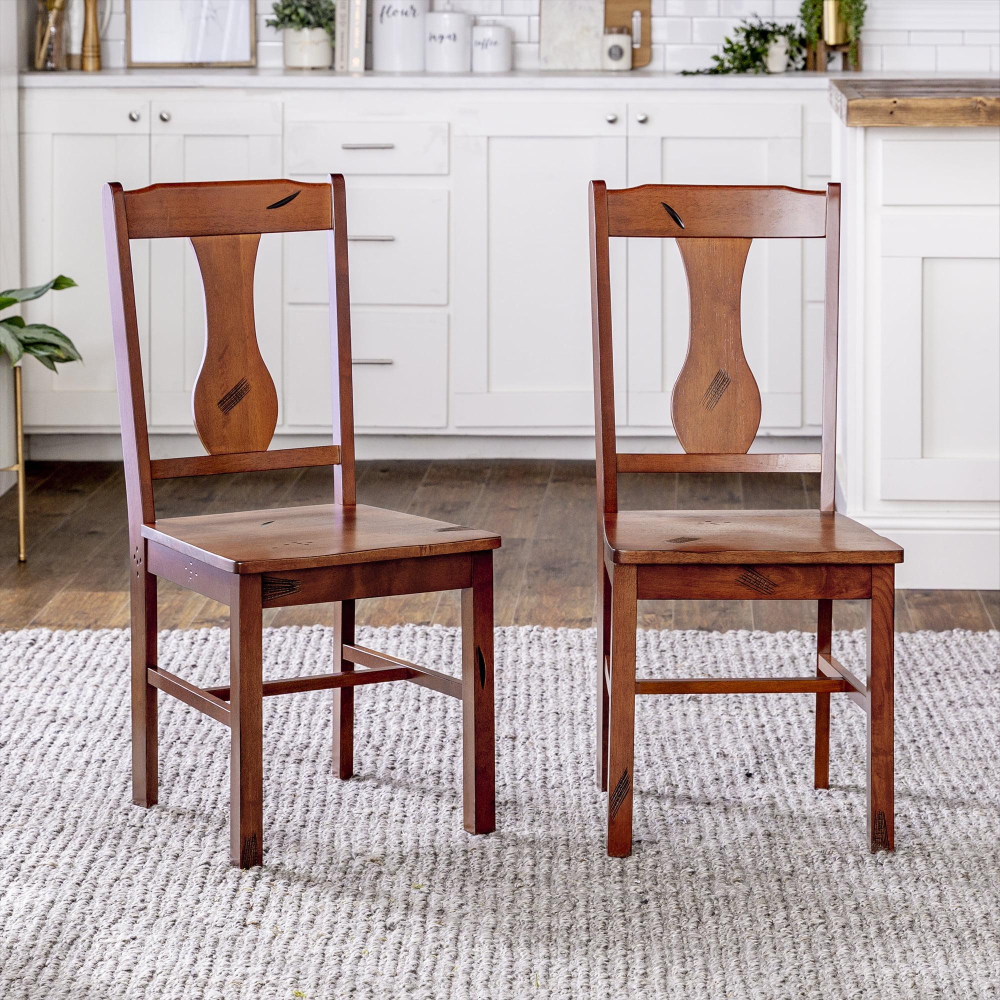 Dark Oak High Back Slat Wood Side Chair Set