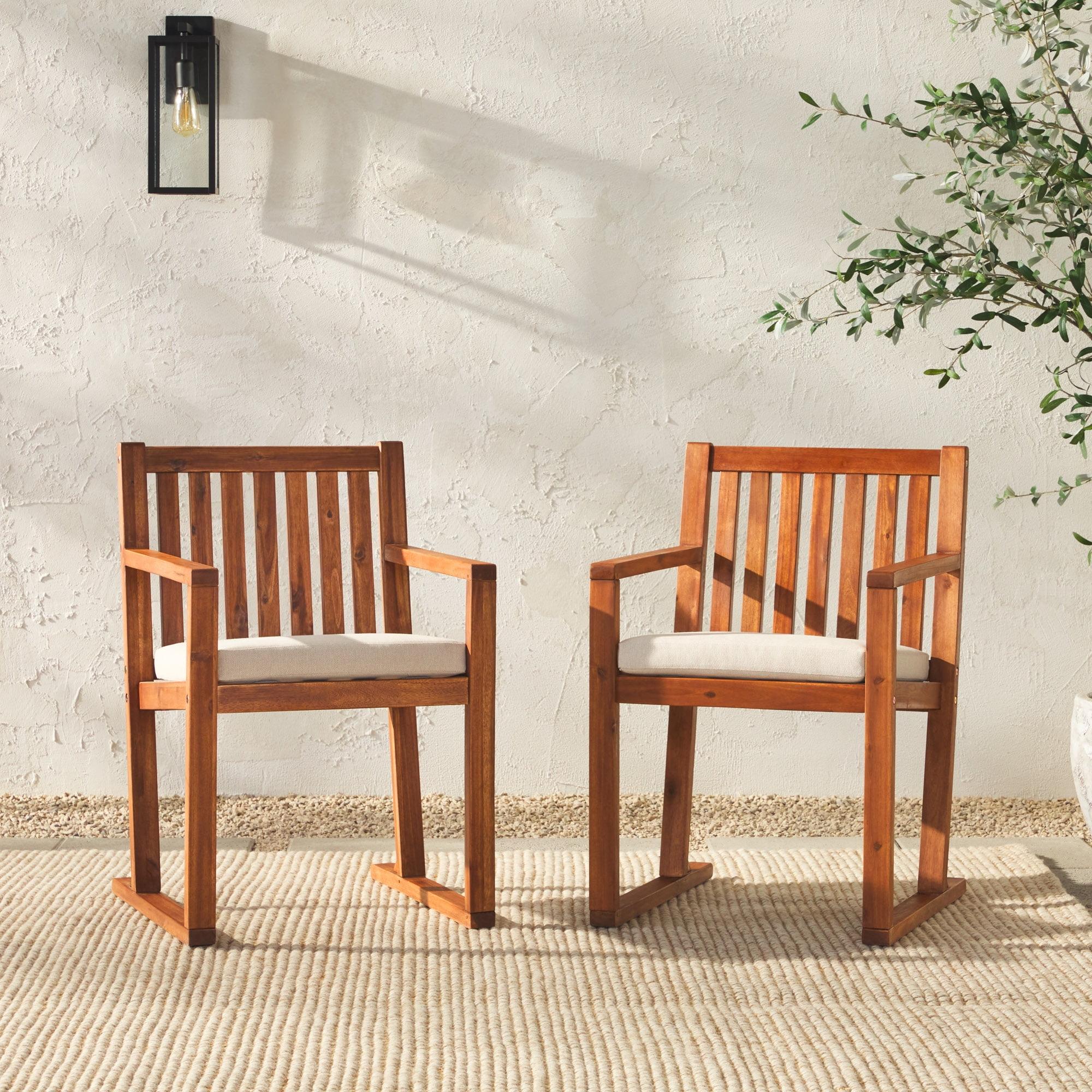 Walker Edison Set of 2 Modern Solid Wood Slat-Back Outdoor Dining Chairs, Brown