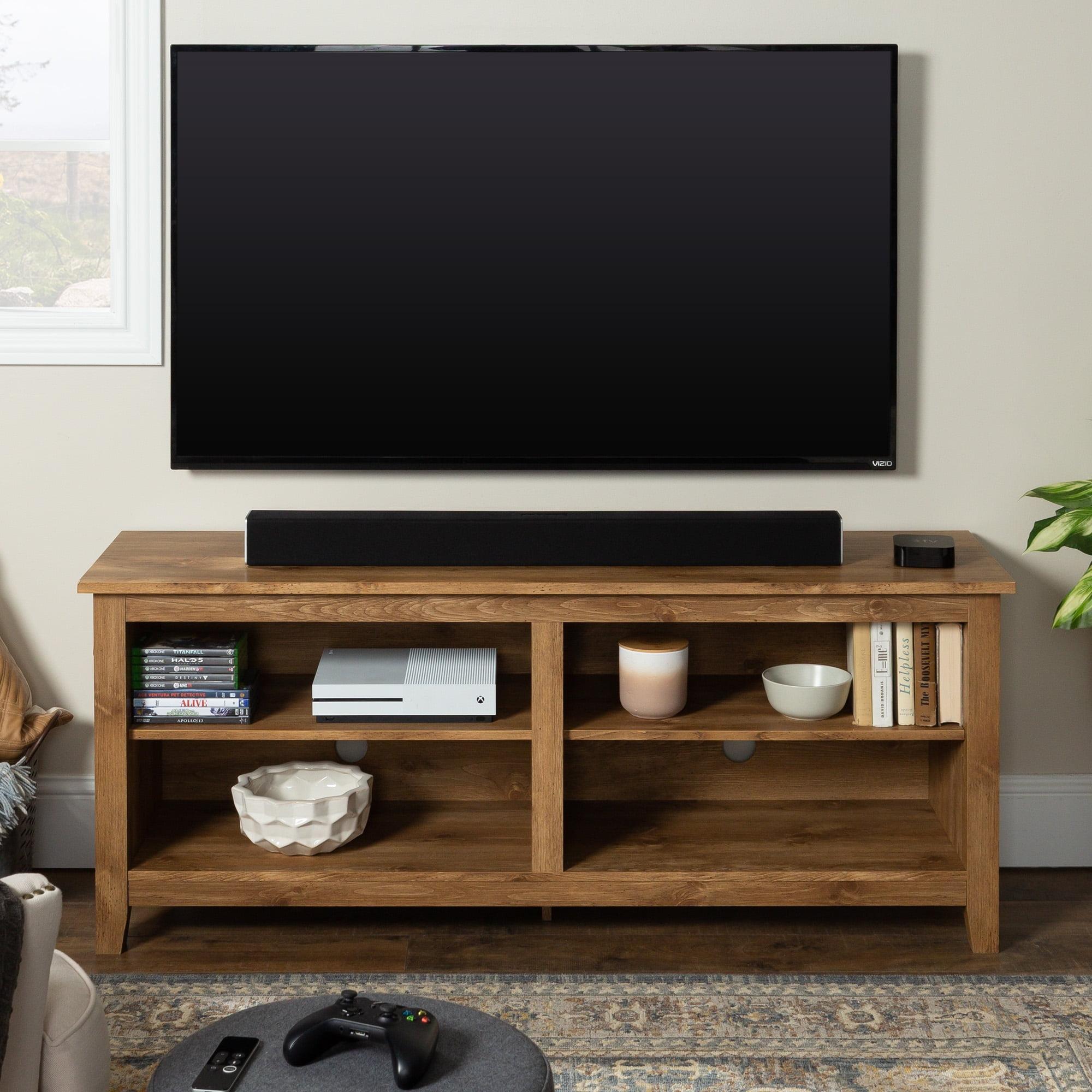 Classic Barnwood 58" Transitional TV Stand with Adjustable Shelving