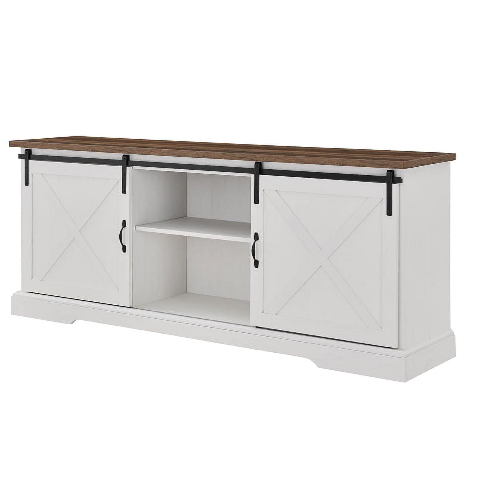 Chic White 70" Farmhouse TV Stand with Electric Fireplace and Cabinet