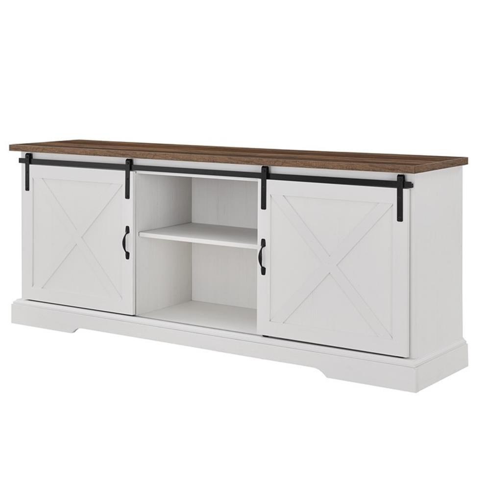 Walker Edison Sliding Barn Door 70" Farmhouse Wood TV Stand in White/Black