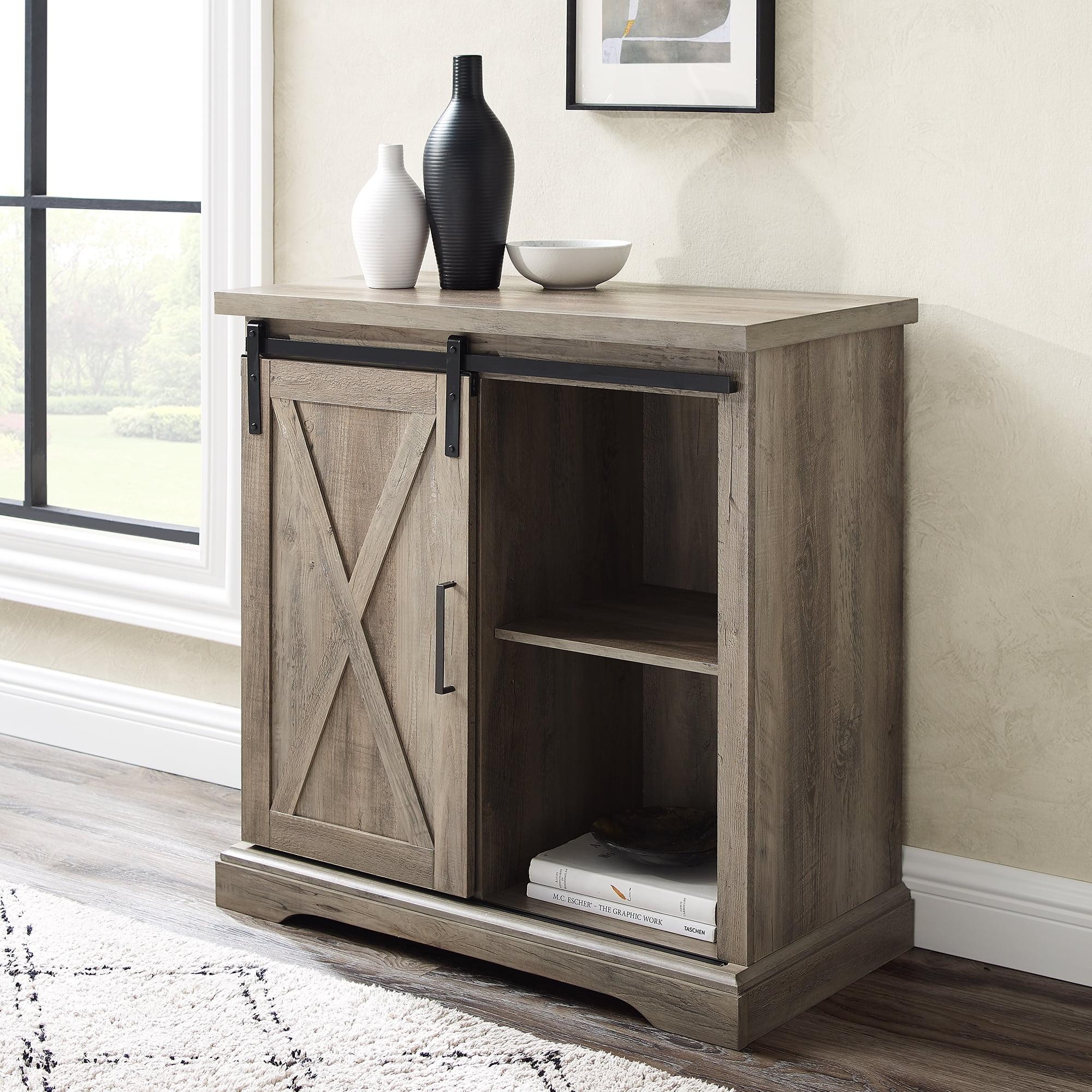 Walker Edison Sliding Barn Door Accent Cabinet, Grey Wash