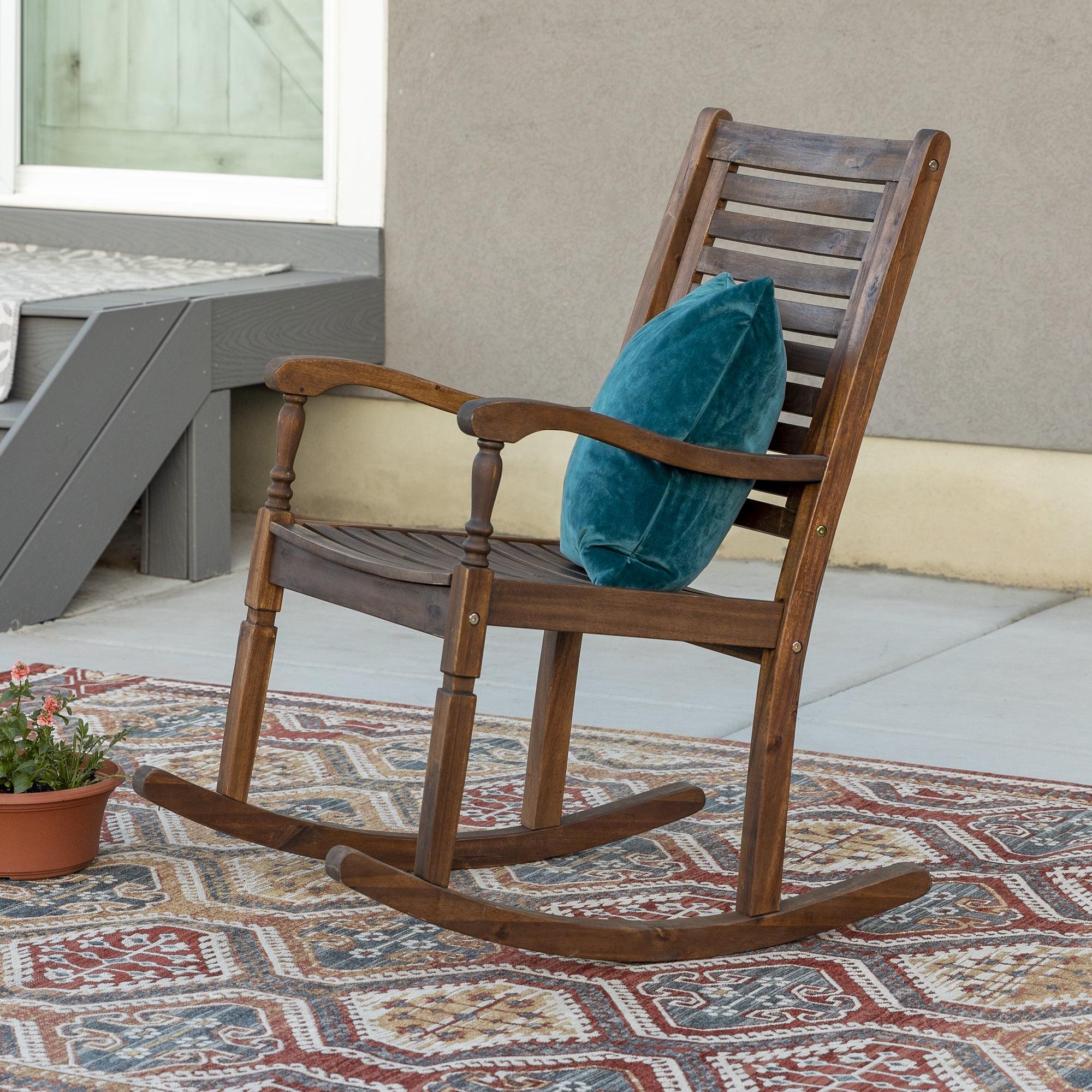 Walker Edison Solid Wood Outdoor Patio Rocking Chair, Dark Brown