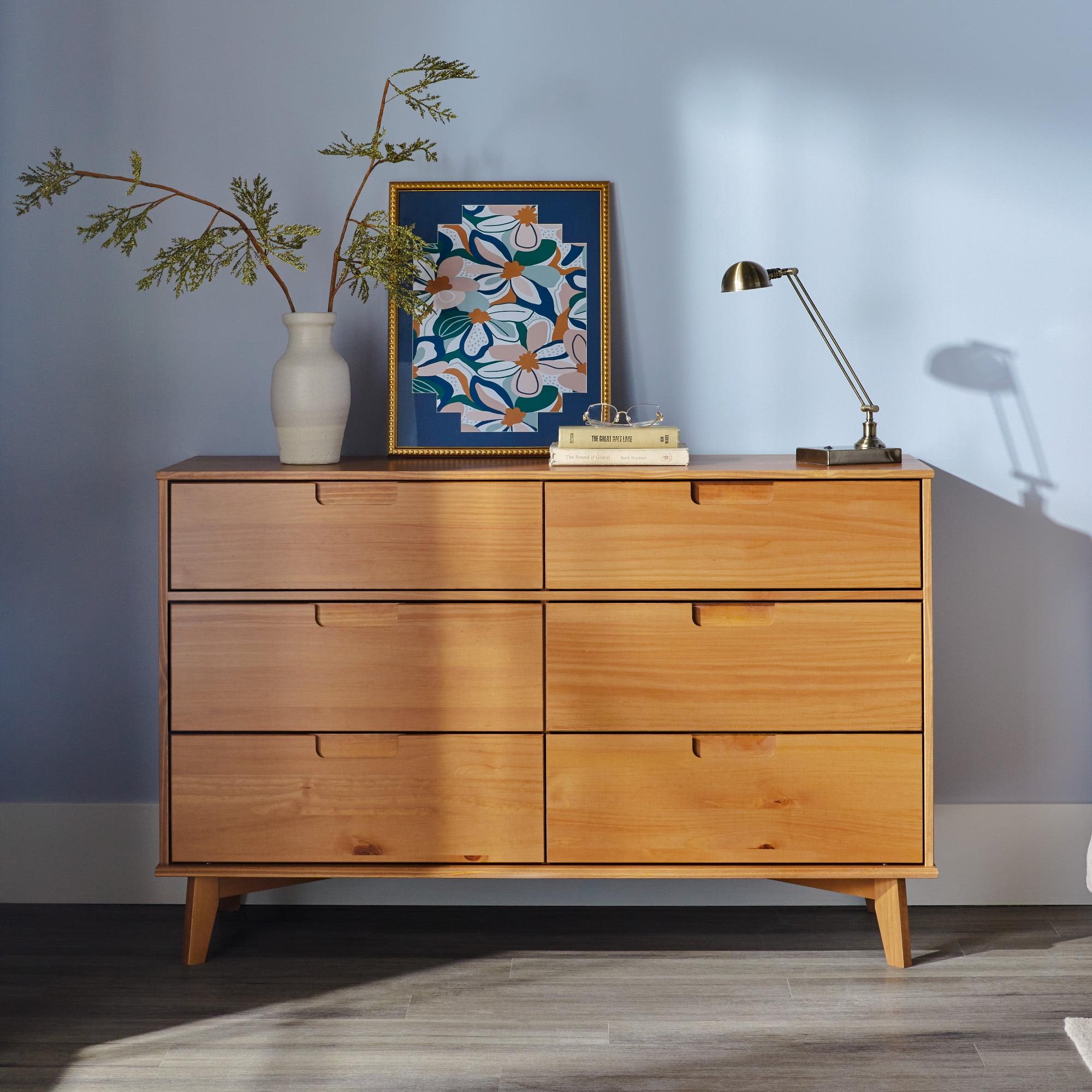 Caramel Mid-Century Double Dresser with Extra Deep Drawers