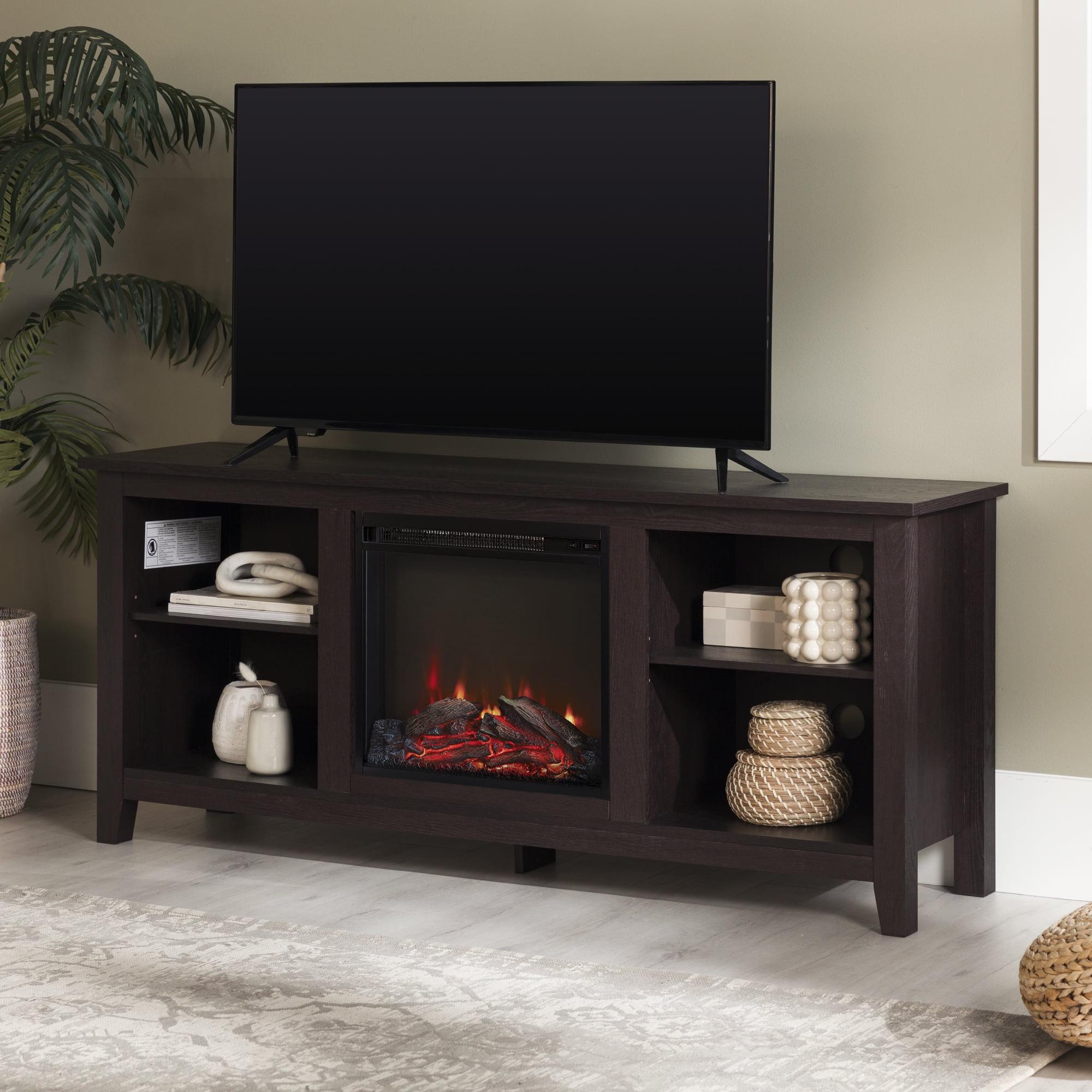 Espresso 58" LED Fireplace Media Stand with Adjustable Shelves