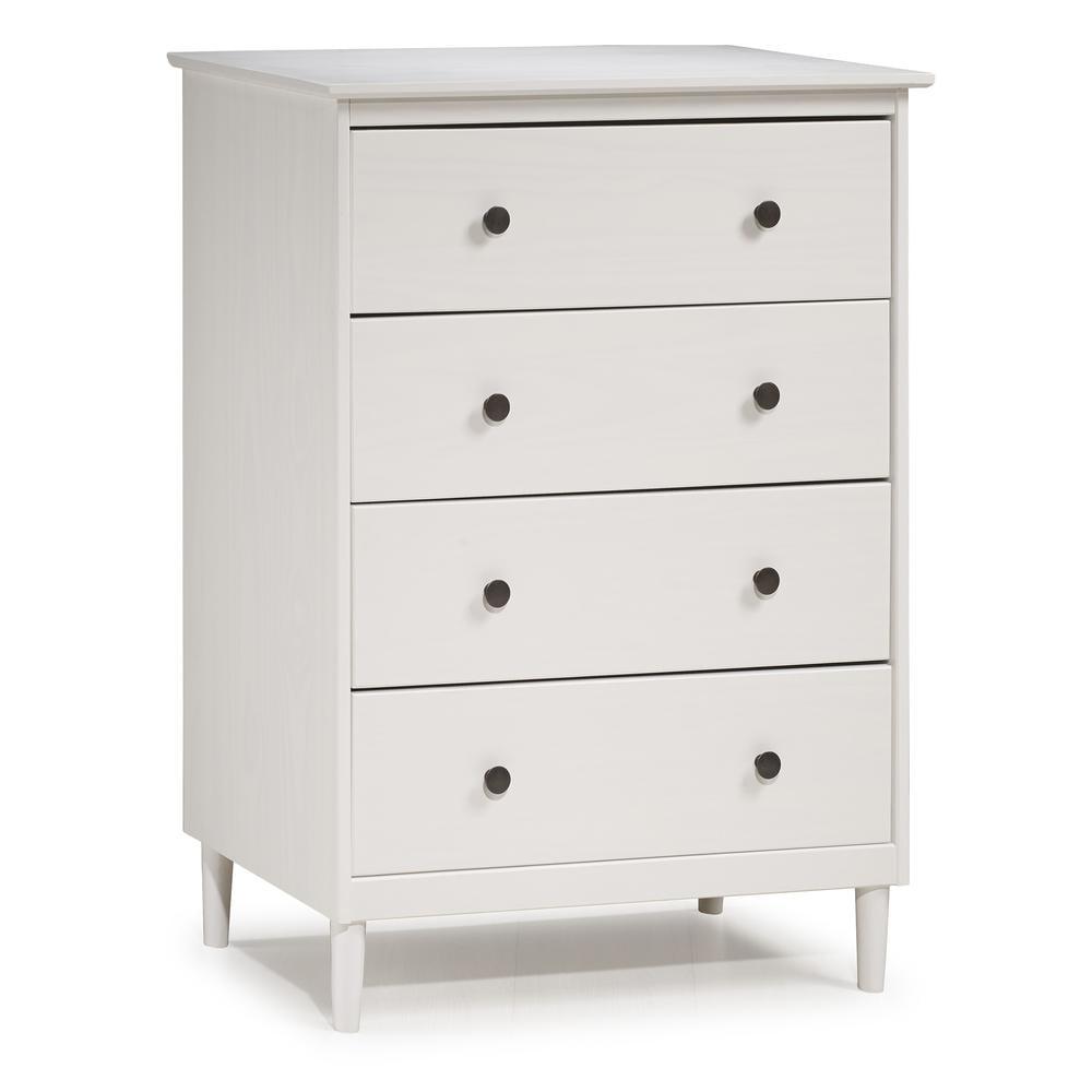 Walker Edison Traditional Solid Wood 4 Drawer Dresser in White