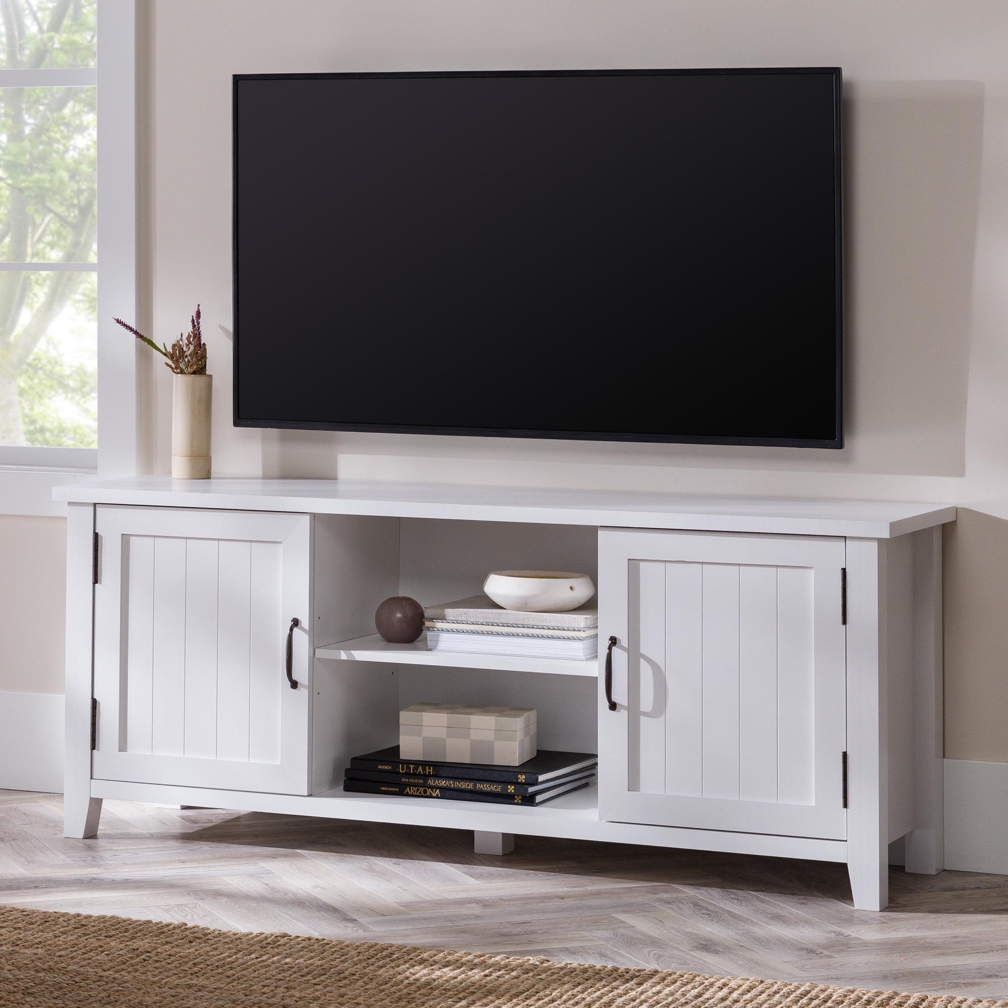 Coastal White 58" TV Stand with Fireplace and Cabinet Storage