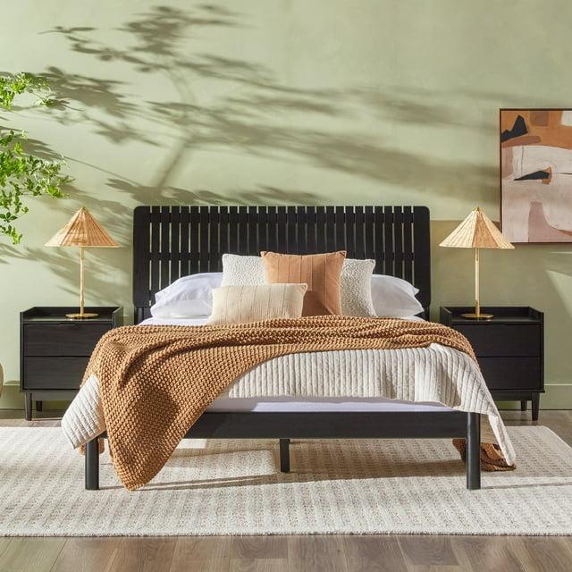 Walker Edison Transitional Solid Wood Platform Queen Bed, Black