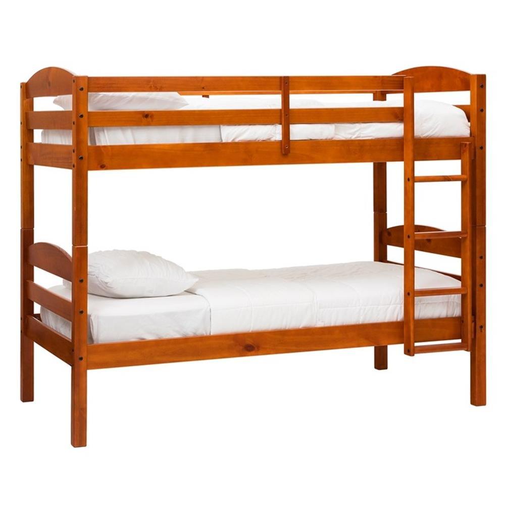 Walker Edison Transitional Twin-over-Twin Solid Wood Bunk Bed Frame in Cherry