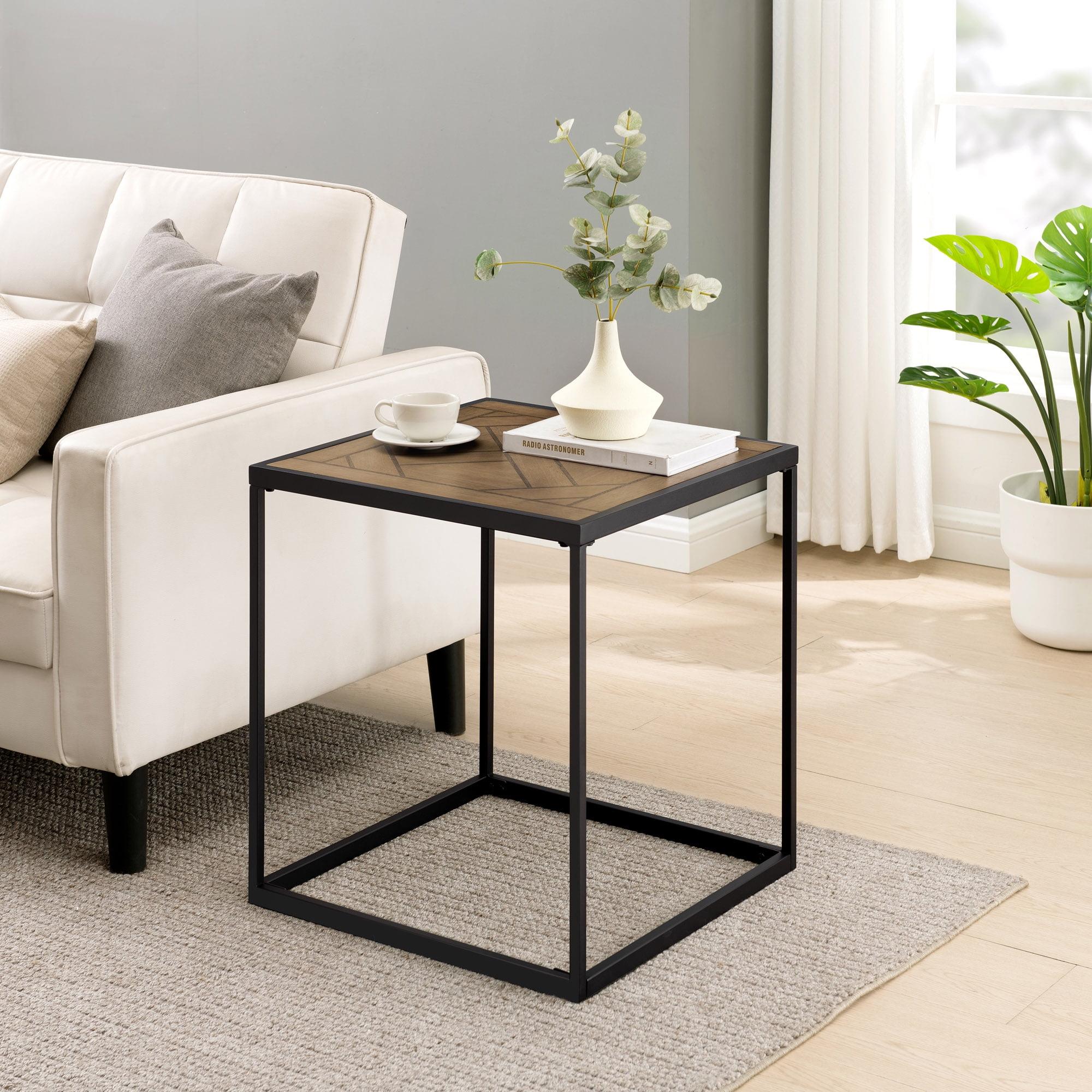 Pemberly Row 20" Square Wood Side Table with Parquet Veneer Top - Brown