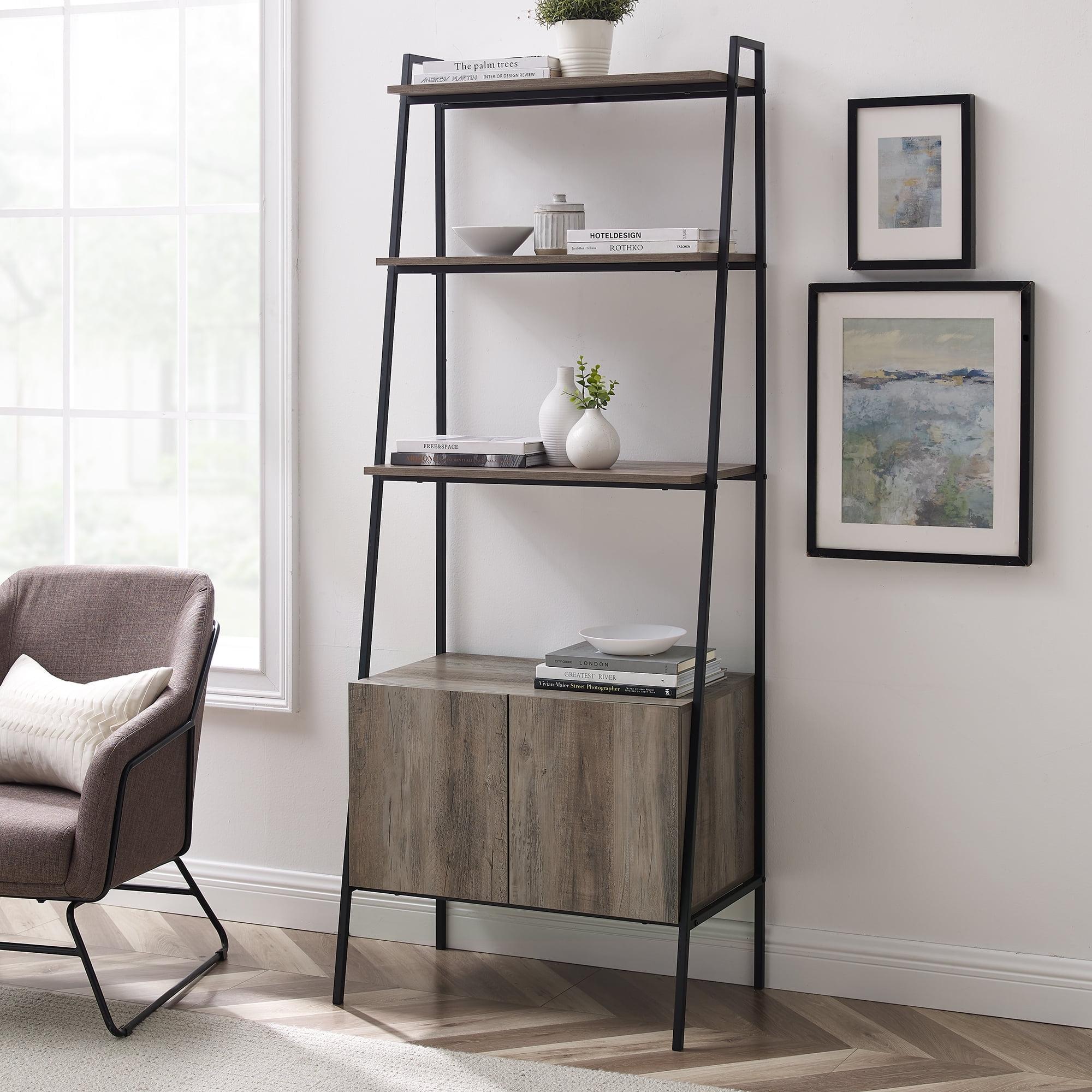 Walker Edison Urban Industrial 4-Shelf Ladder Bookcase, Grey Wash