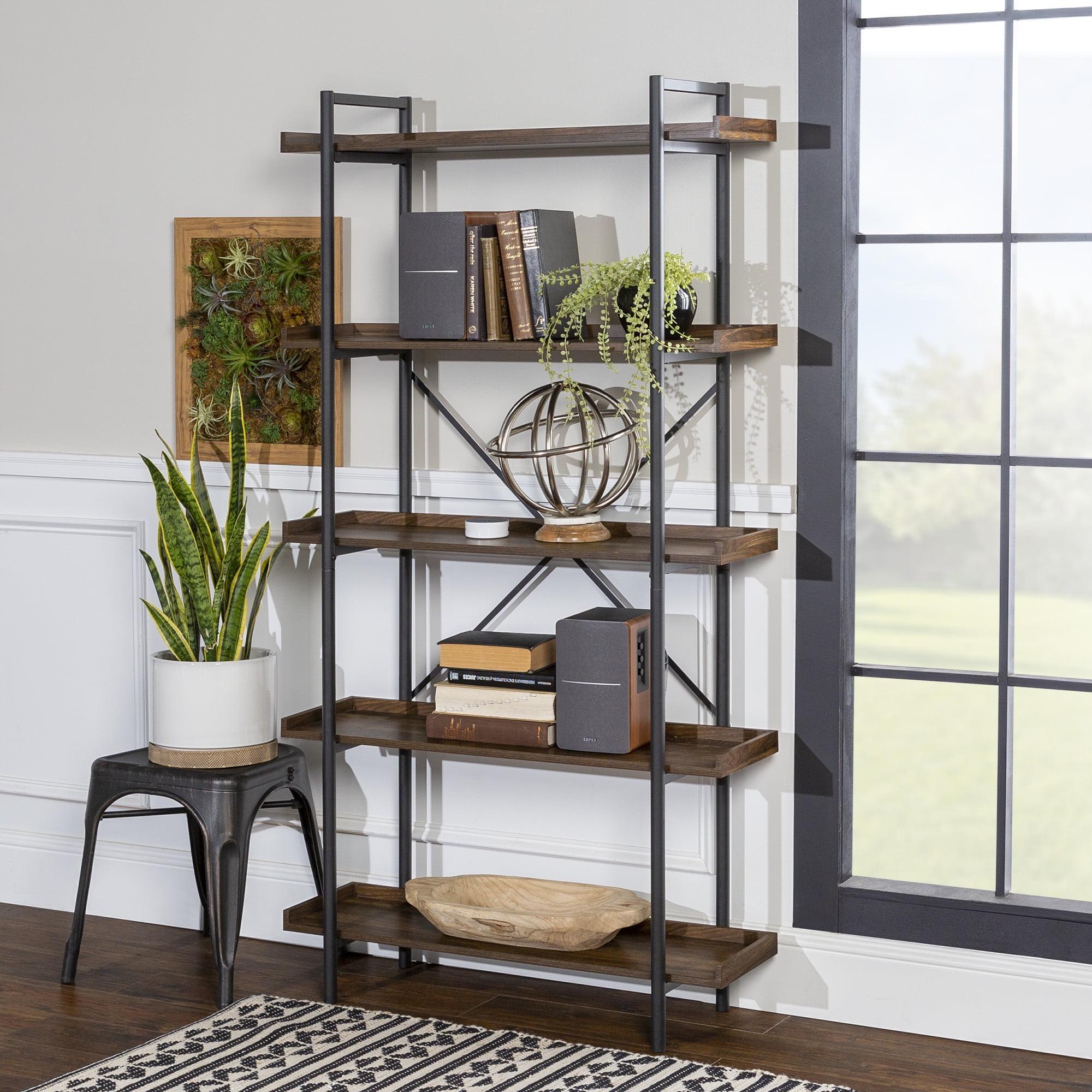 Walker Edison Urban Pipe Rustic Industrial Bookcase, Dark Walnut