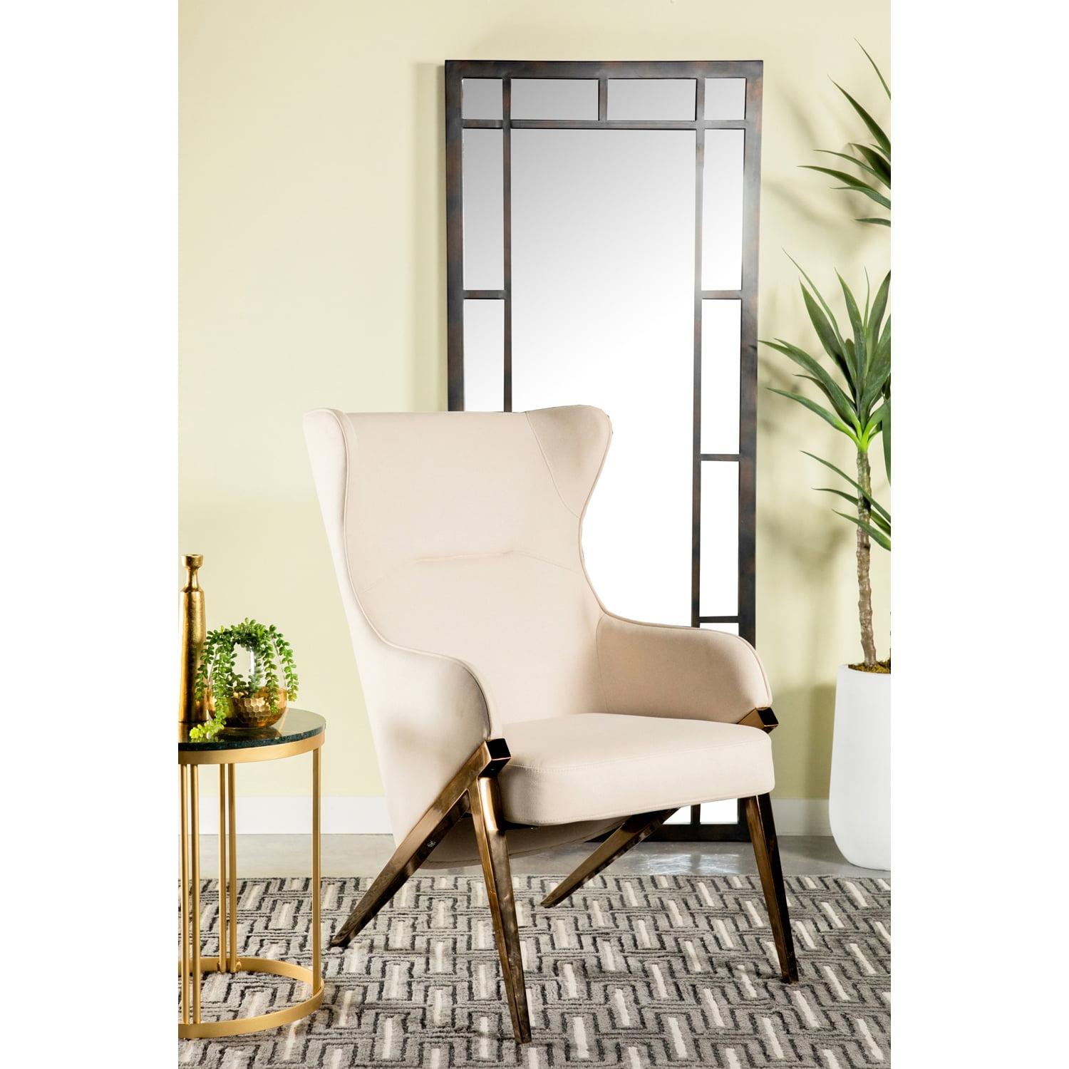 Cream Faux Leather Wingback Accent Chair with Bronze Legs