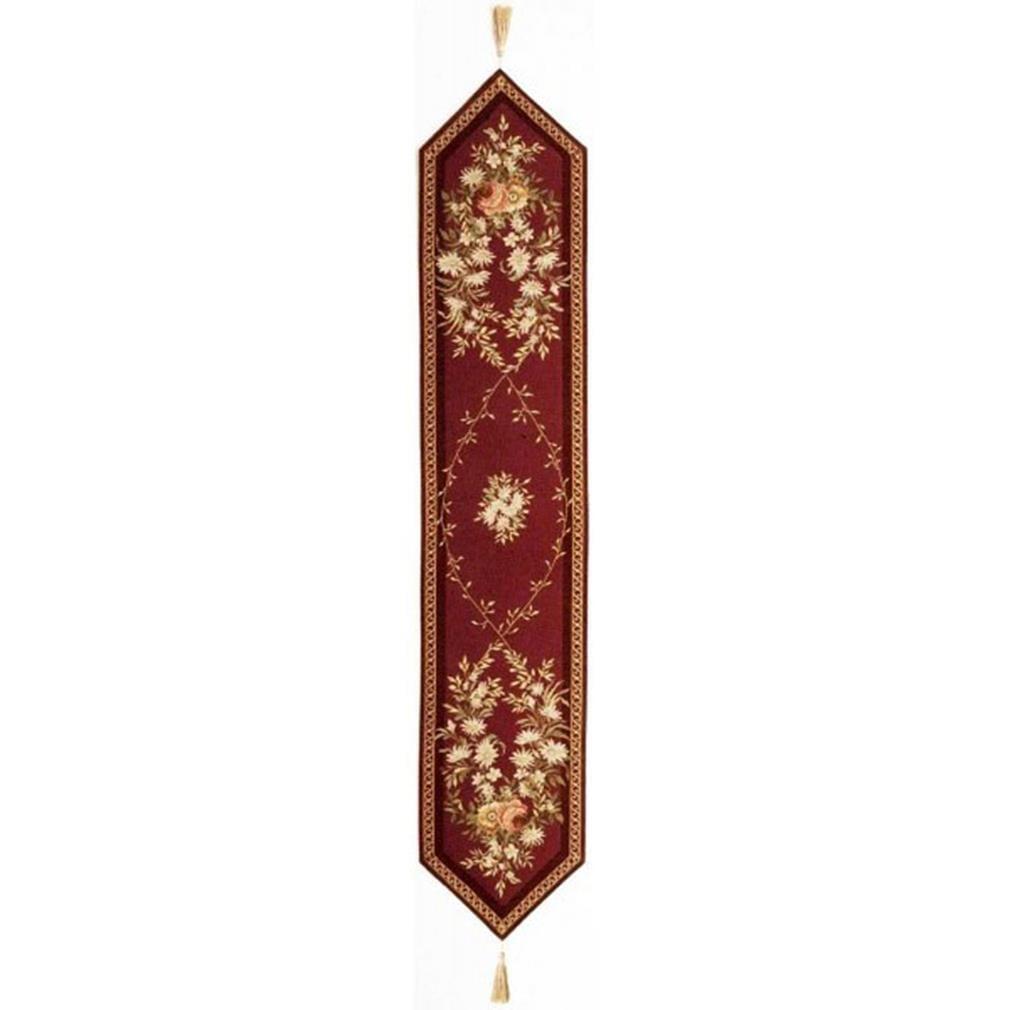 Aubusson Red Wool Floral French Table Runner