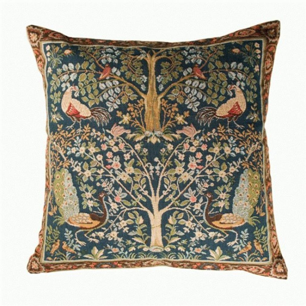 Blue French Country Cotton Tapestry Pillow Cover