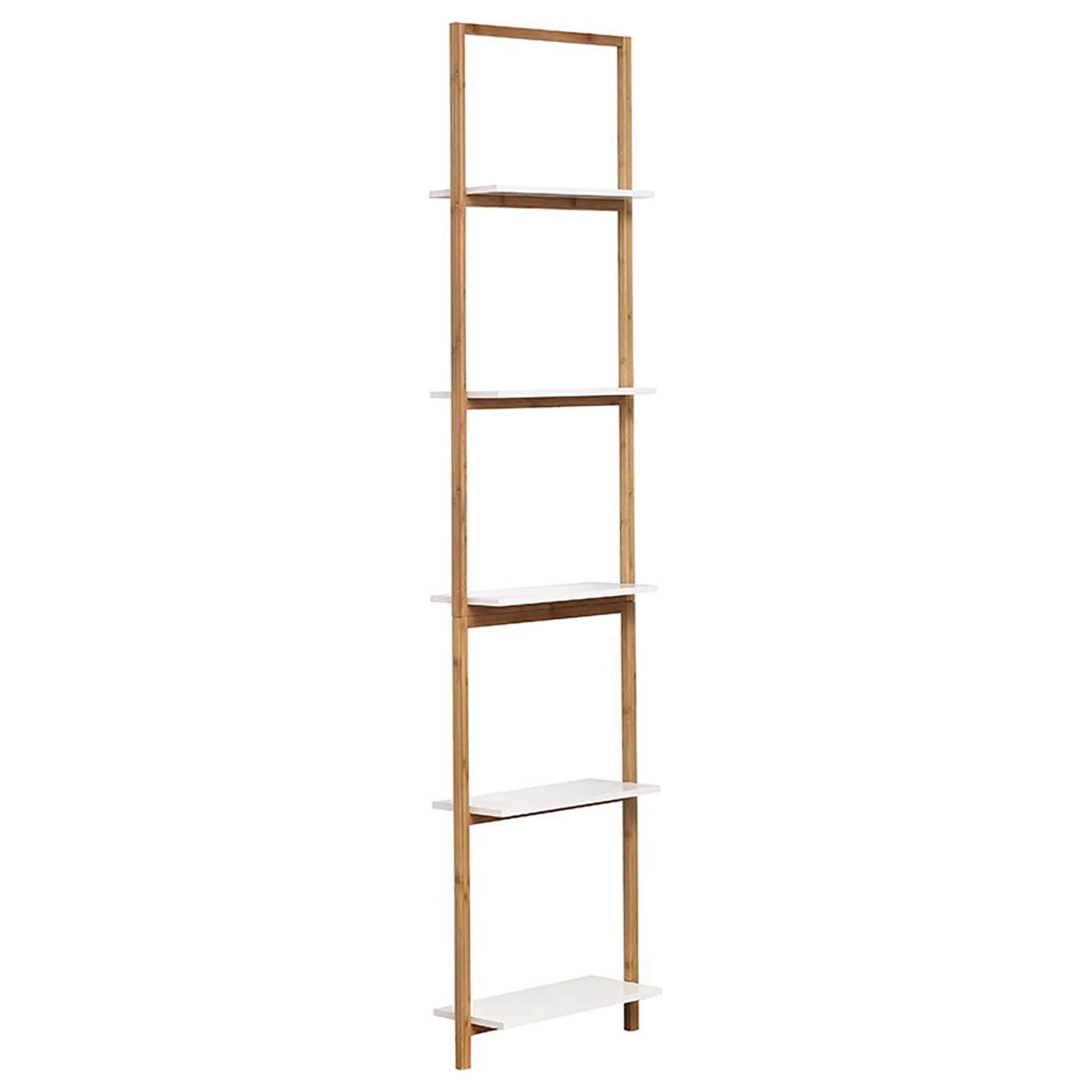 Sleek White Bamboo 5-Tier Over-the-Toilet Ladder Shelf