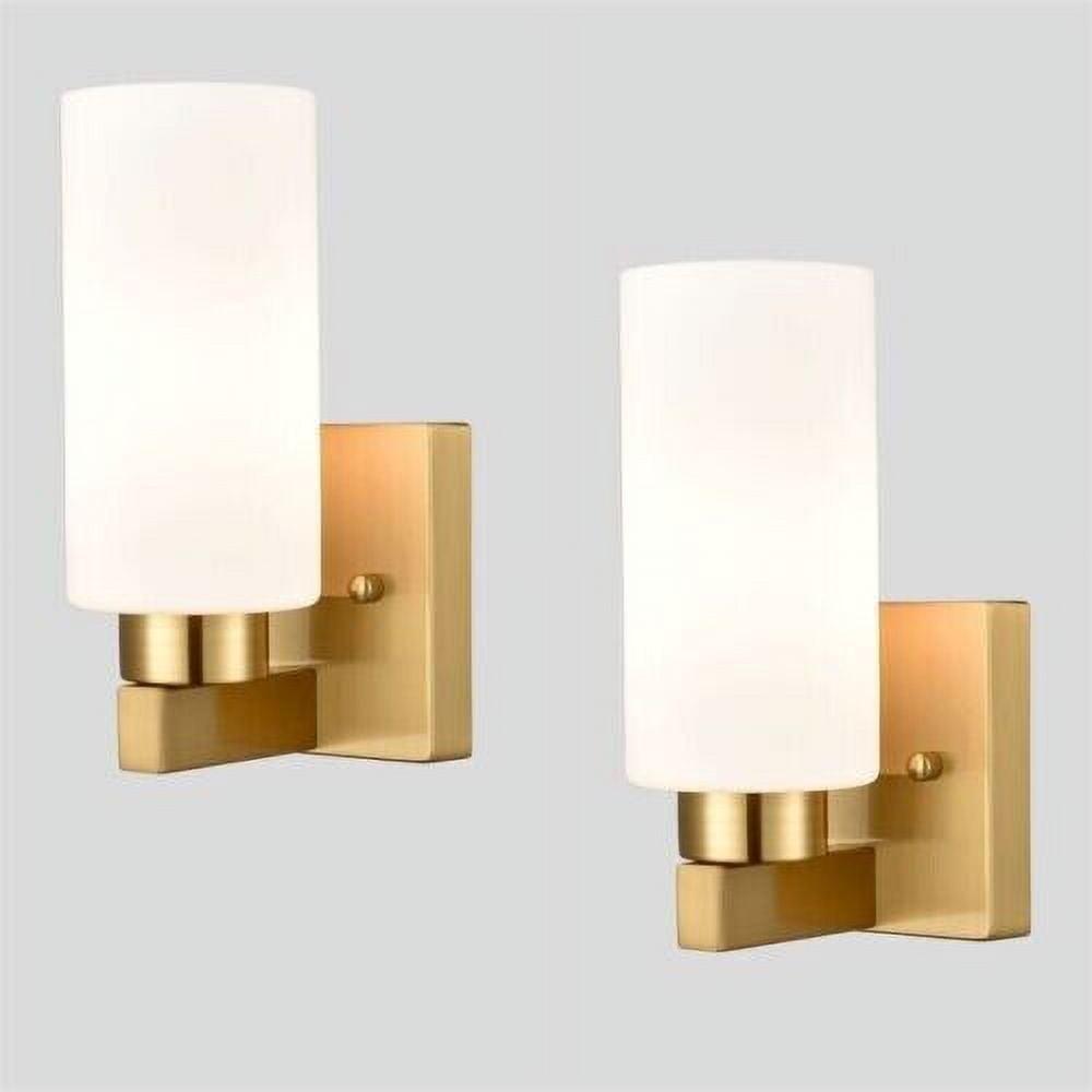 Claxy Gold Wall Sconces with Cylinder Milk Glass Shade Set of 2