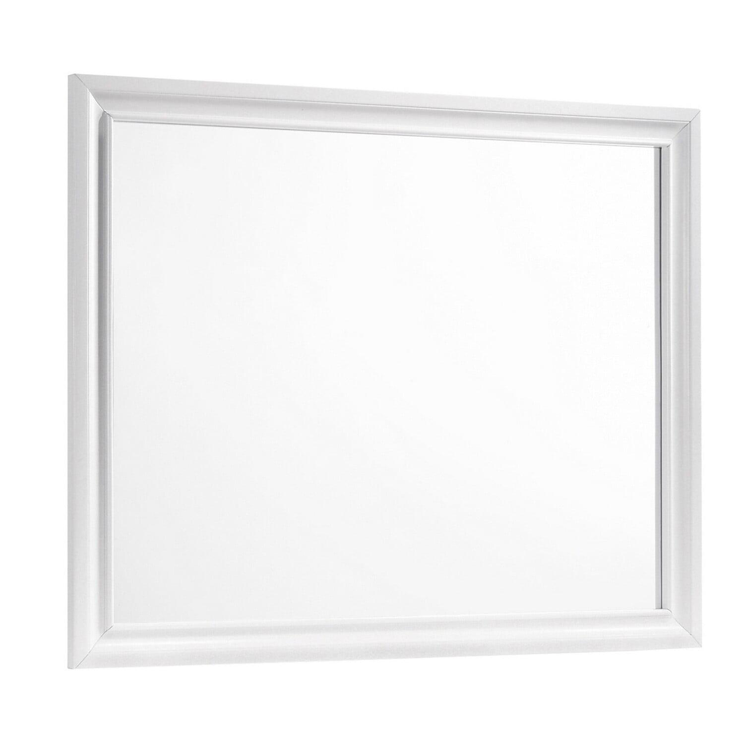 White Rectangular Molded Wooden Frame Wall Mirror