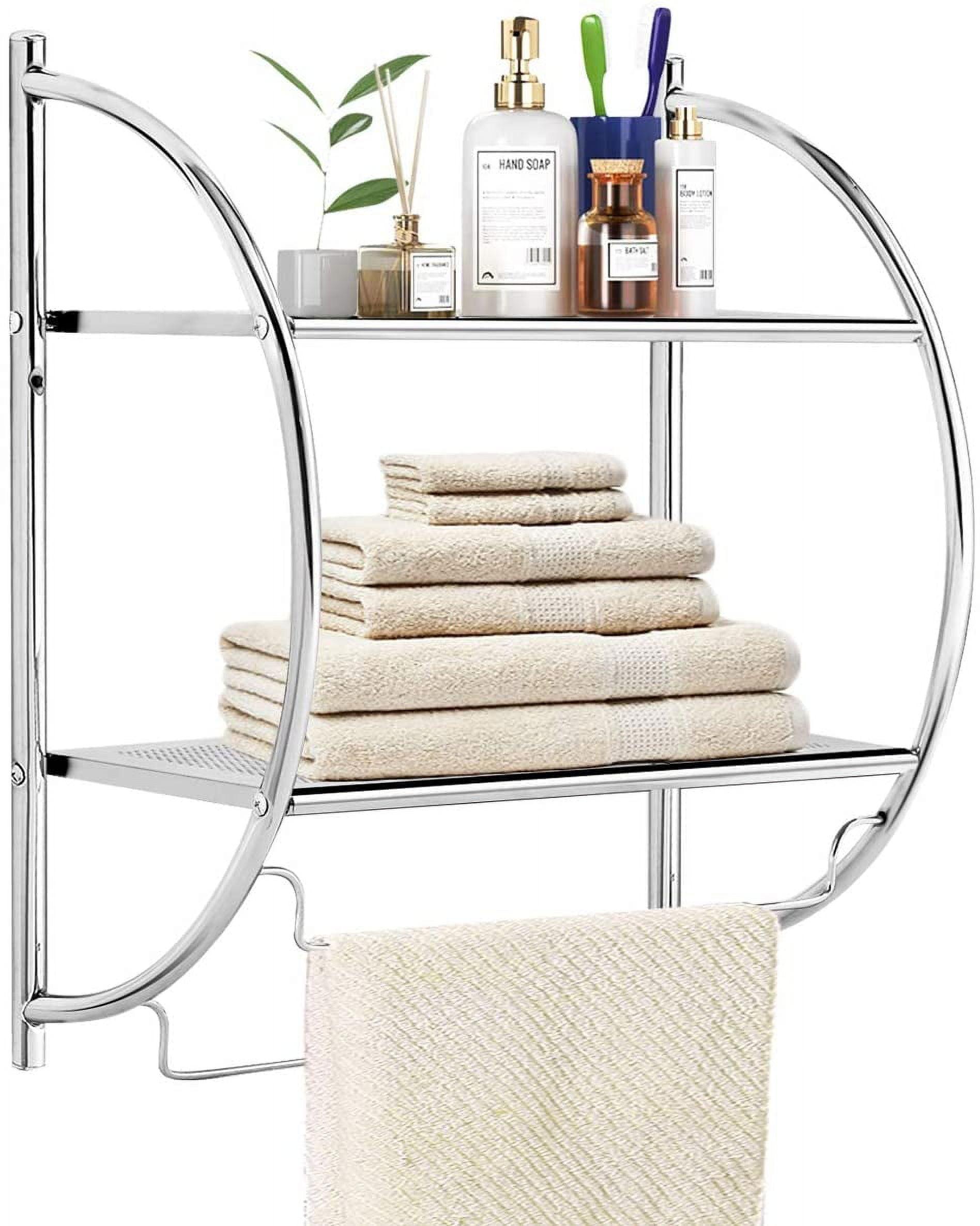 Wall Mount 2 Tier Bathroom Shelf with Bars, 18" W X 10" D X 22" H, Chrome Bathroom Shelf, Home Toilet Double Layer Shelf, Rustproof Chrome Shelf