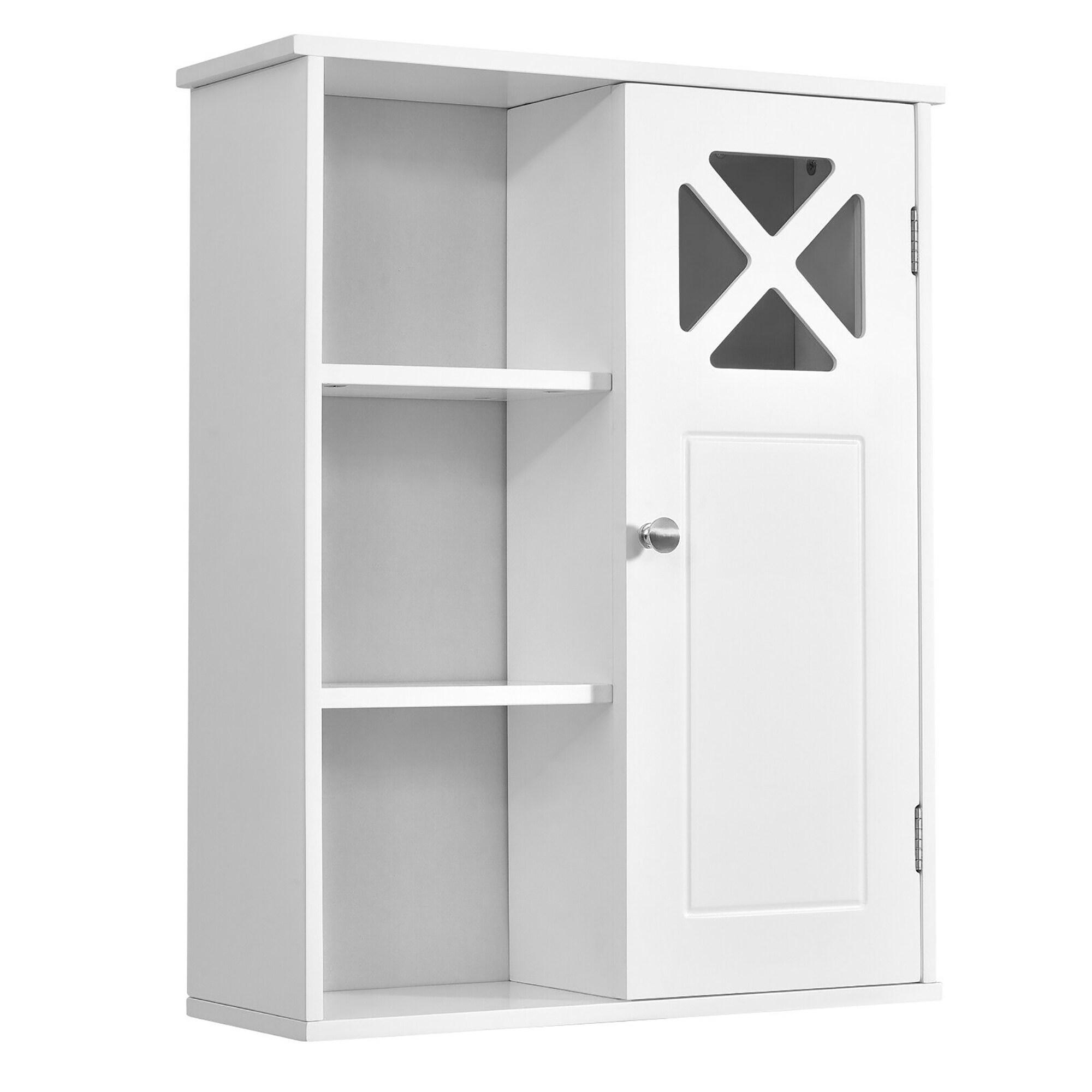 Elegant White Wall-Mounted Bathroom Cabinet with 2-Tier Storage and Open Shelf