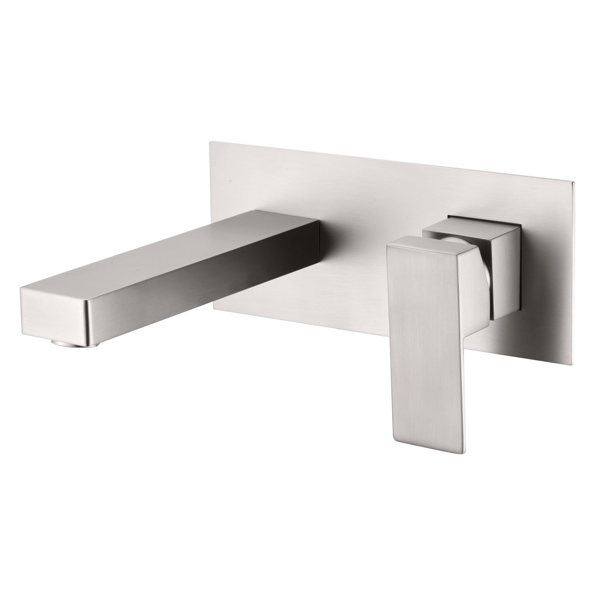 Brushed Nickel Wall Mount Bathroom Faucet with Lever Handle