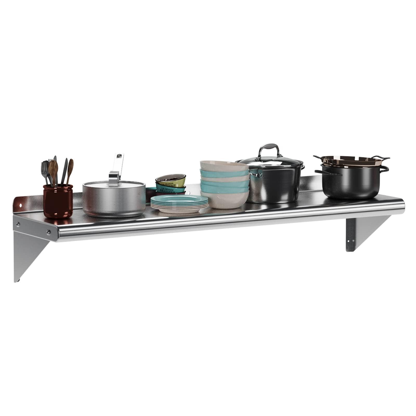 Heavy Duty Stainless Steel Wall-Mounted Kitchen Shelf, 48 x 12 Inch