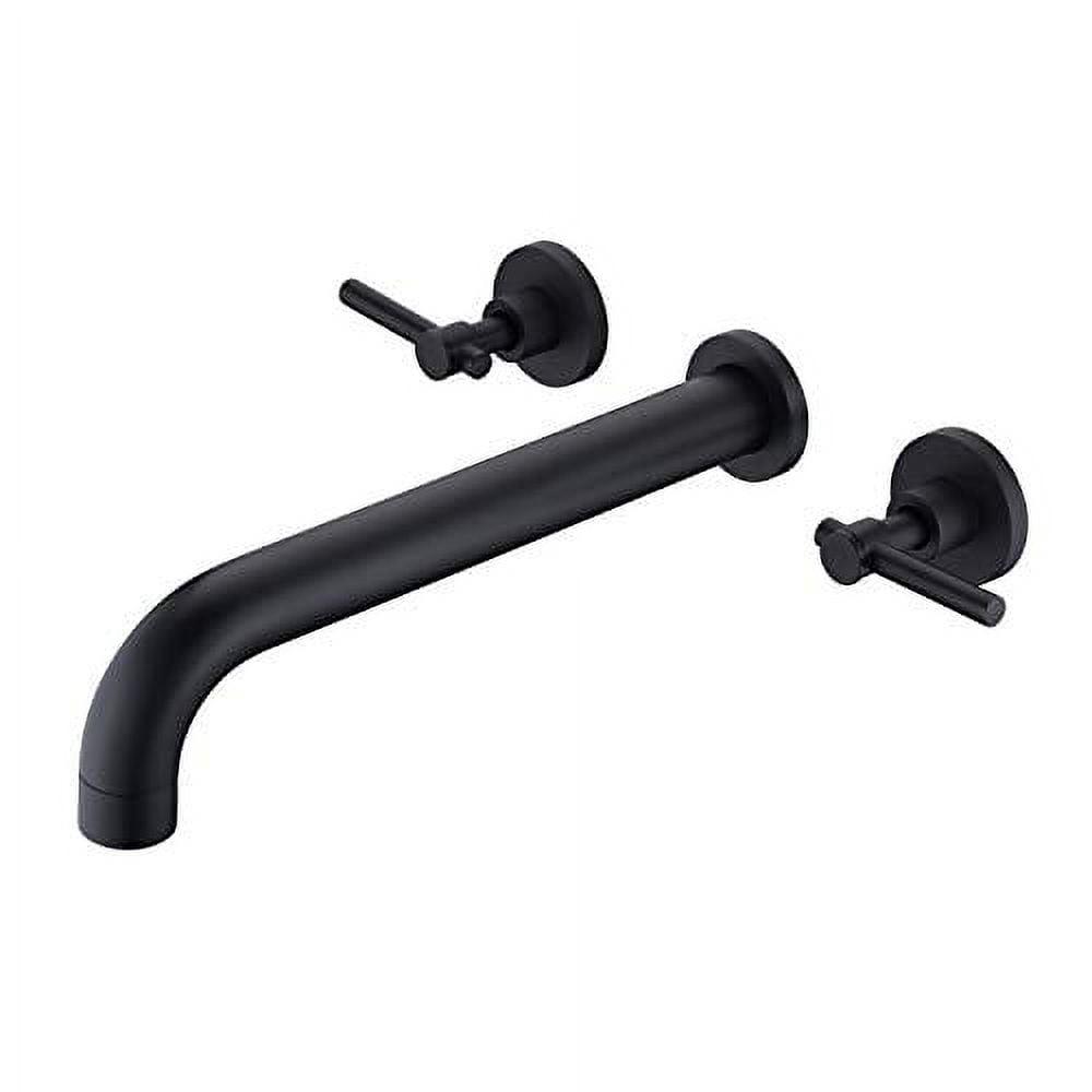 Matte Black Solid Brass High Flow Wall-Mount Tub Filler with Dual Lever Handles