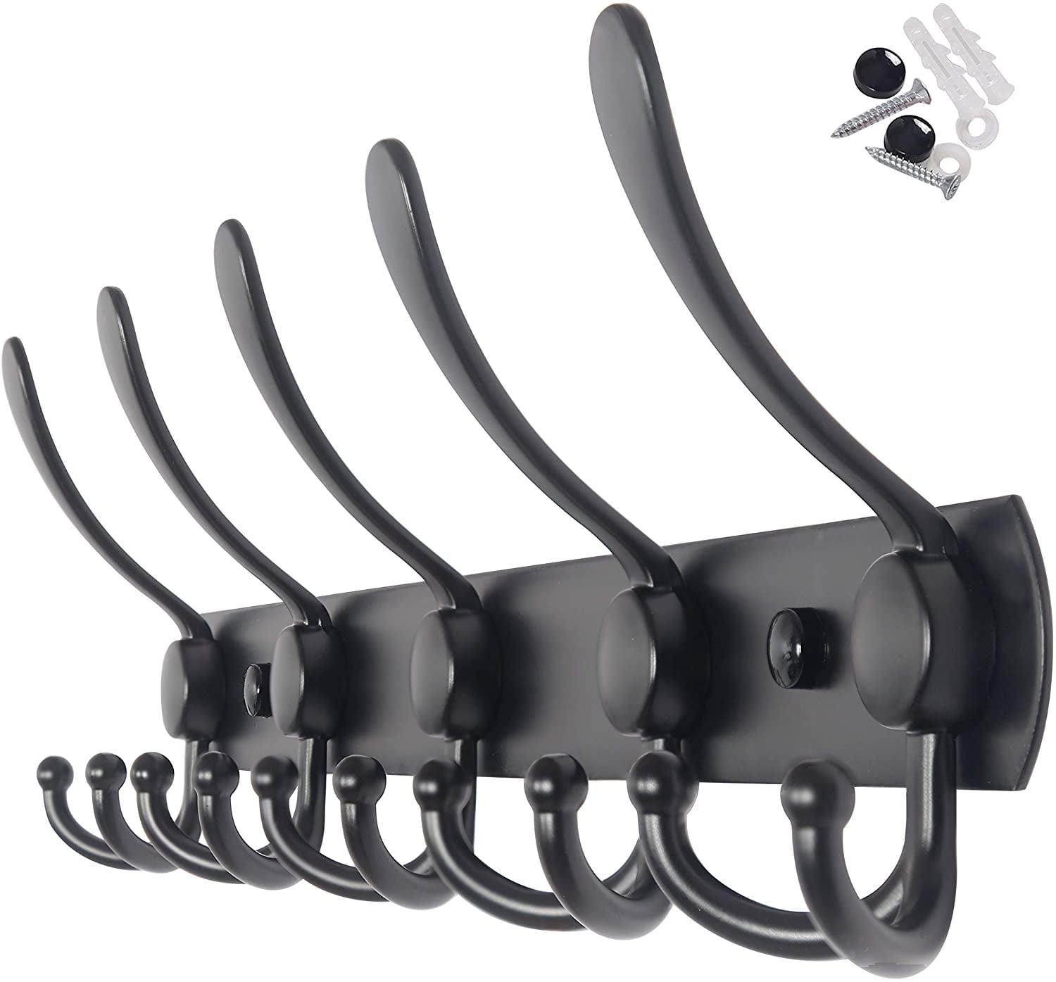 Black Wall Mounted Coat Rack with 5 Tri Hooks