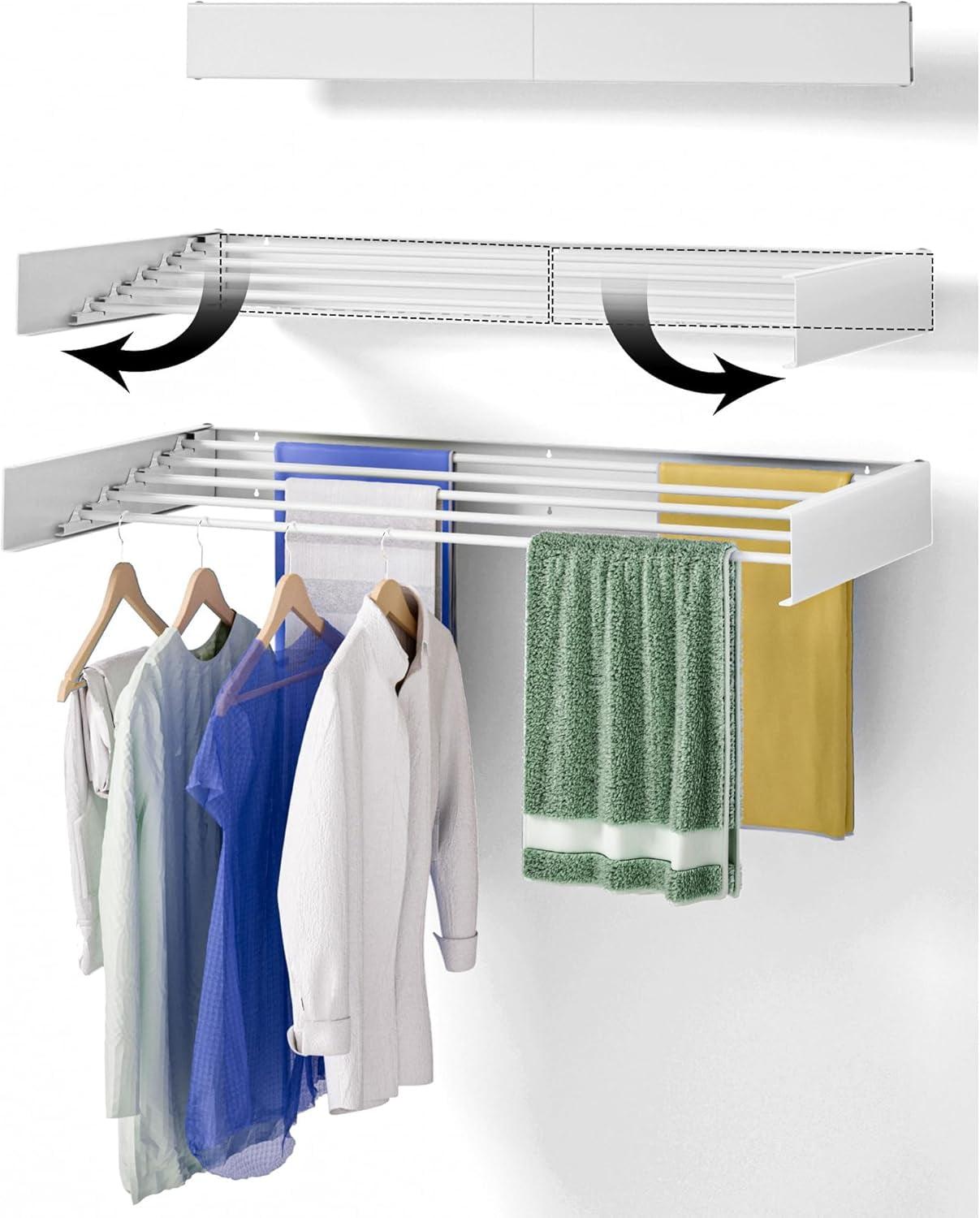 White 40" Wall Mounted Collapsible Drying Rack with Aluminum Rods