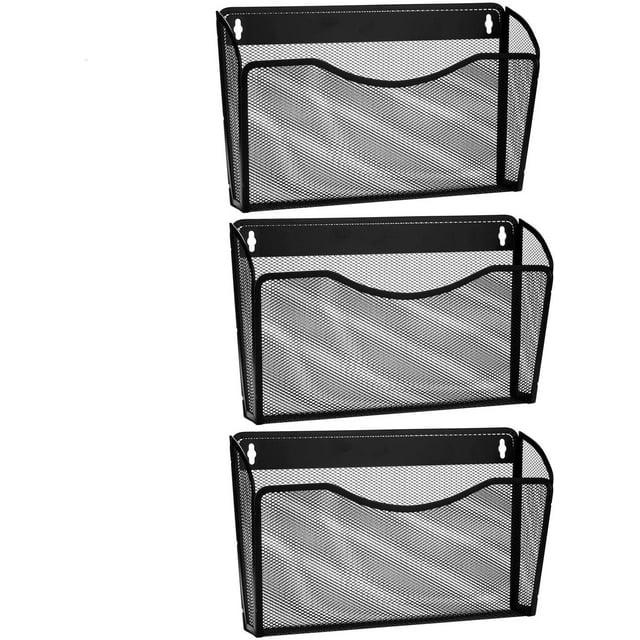Mesh 3 Pack Wall Mounted File Holder Metal Hanging Vertical Wall File Pocket Organizer for Office and Home, Black