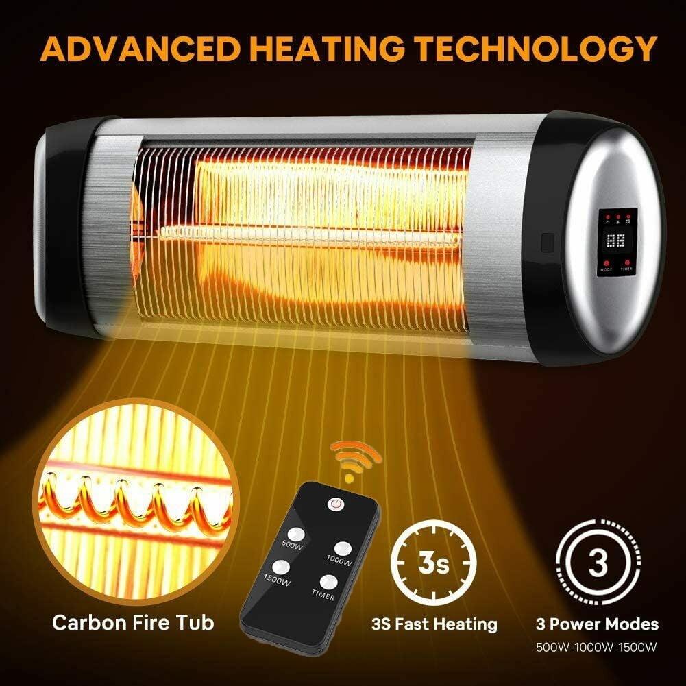 Black Wall Mounted Electric Infrared Heater with Remote