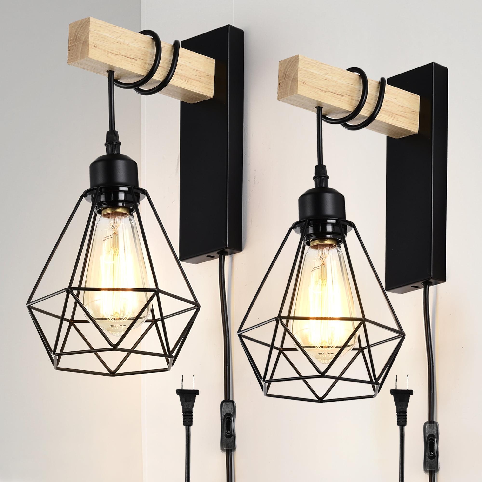 Plug in Wall Sconces Set of 2 with 6 FT On/Off Switch Cord, Wall Light Fixtures Black Industrial Farmhouse Indoor Wall Latern For Bedroom Living Room