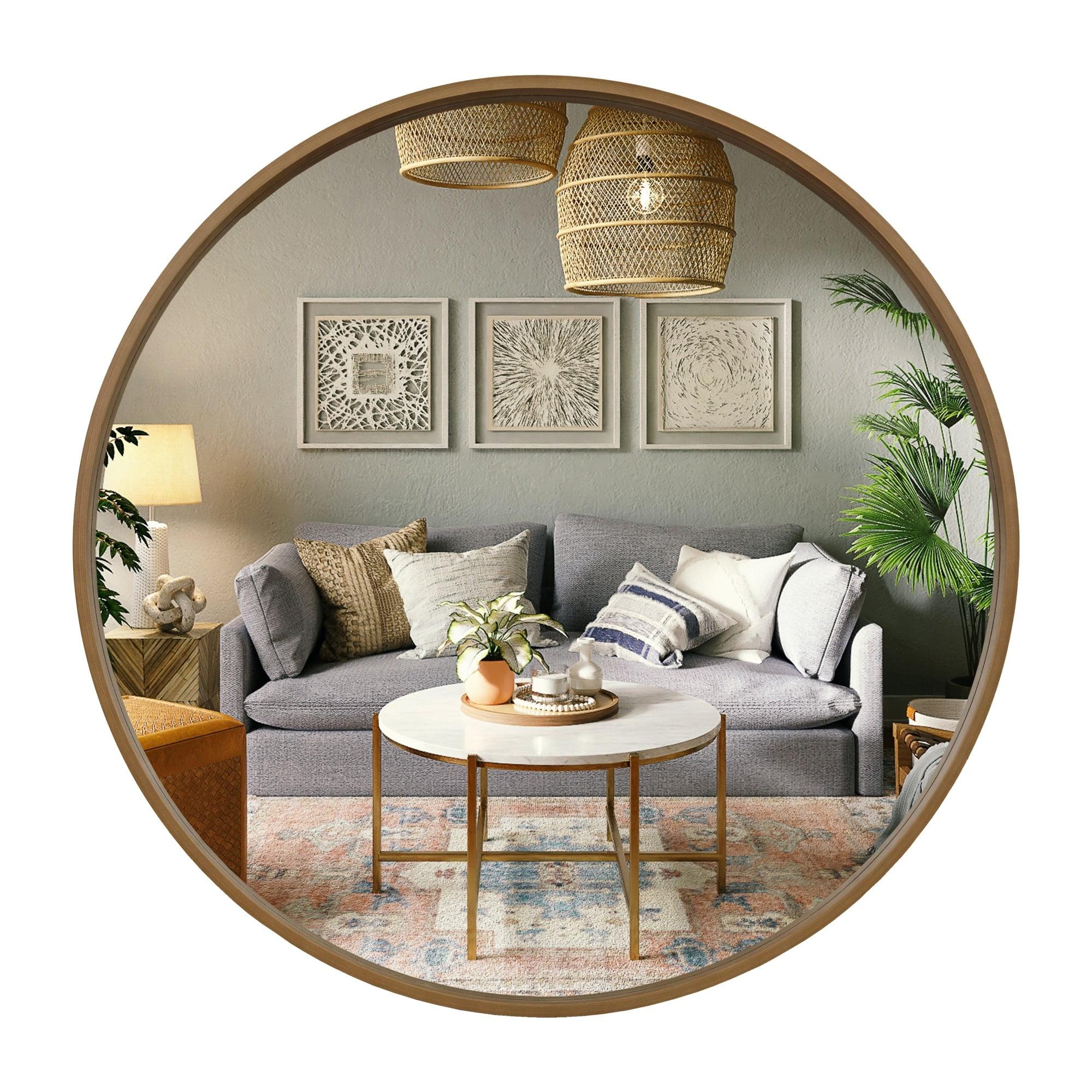 WallBeyond 24" Wood Round Mirror Natural : Pine Frame, Modern Style, Wall Mount, No Assembly Required
