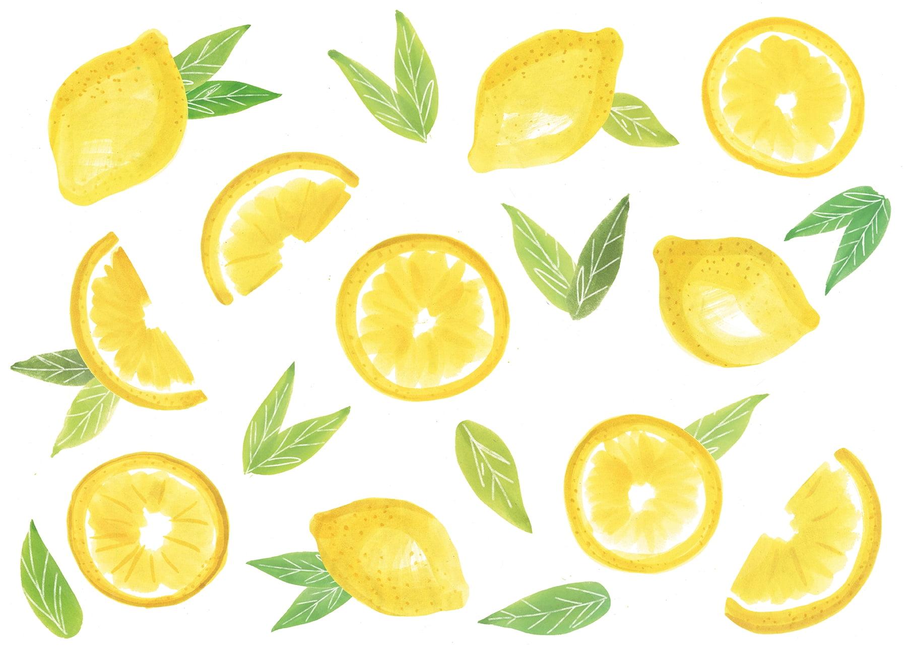 Cheerful Lemon and Leaf Glossy Wall Art Kit