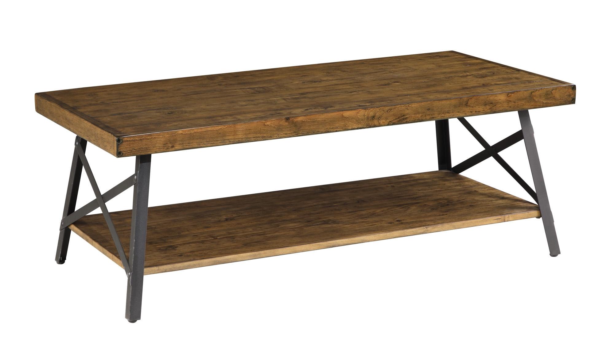 Chandler Pine Brown Solid Wood & Steel Coffee Table with Shelf