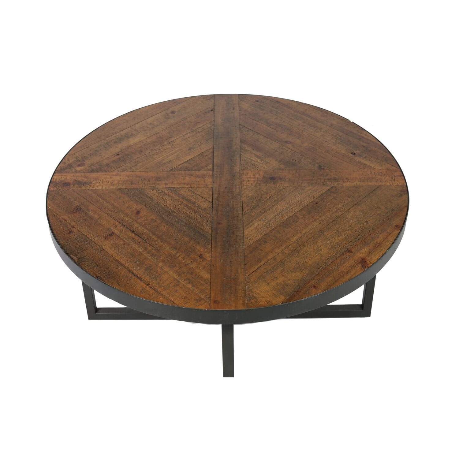 Foley 36" Round Rustic Wood and Black Metal Coffee Table