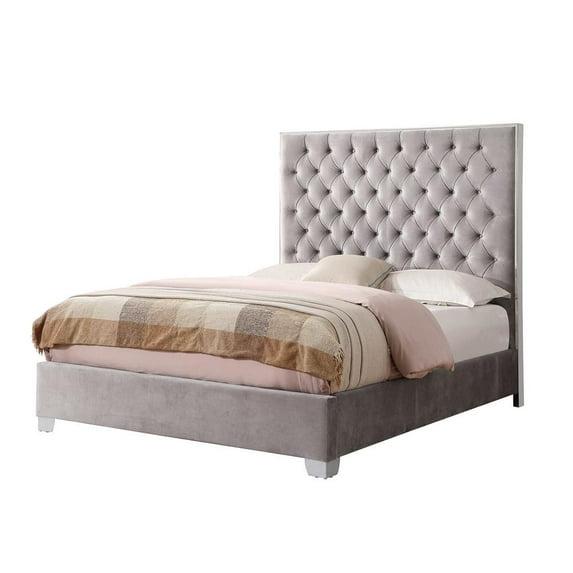 Wallace & Bay Queen Upholstered Bed with Velvet Fabric, Chrome Trim, Button Tufted Headboard